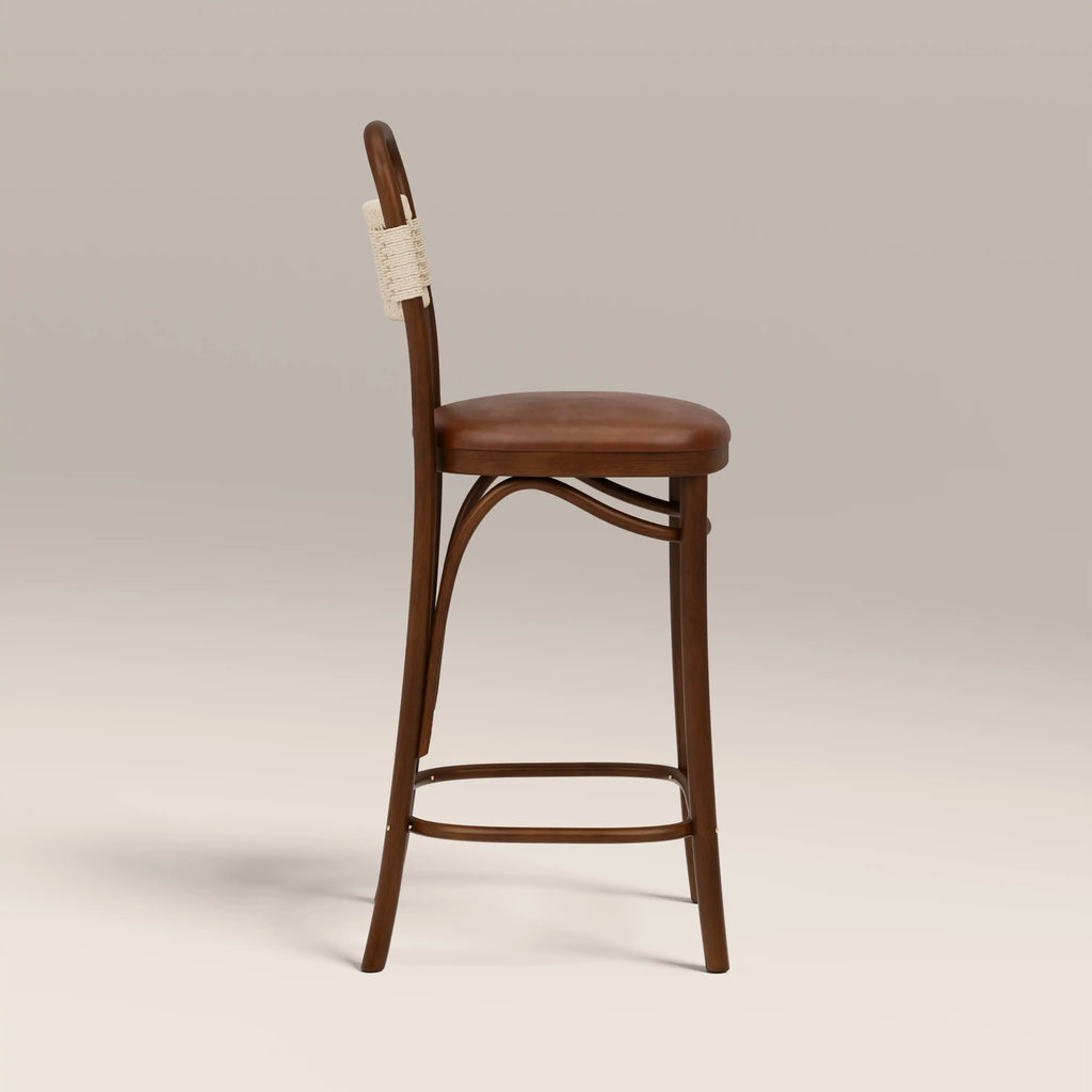 Daisy Wooden Bar Stool | Vintage Tan Faux Leather & Walnut