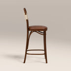 Daisy Wooden Bar Stool | Vintage Tan Faux Leather & Walnut
