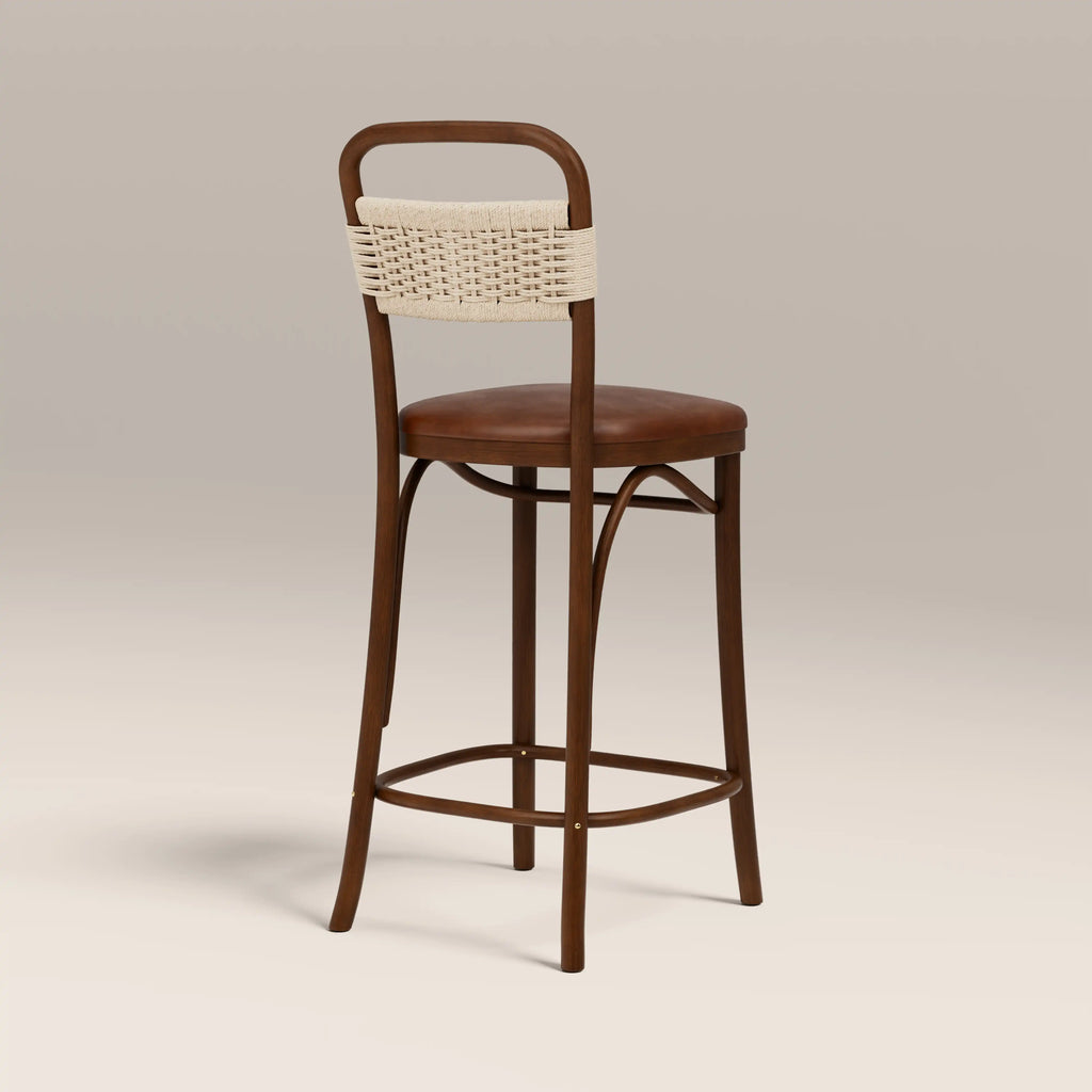 Daisy Wooden Bar Stool | Vintage Tan Faux Leather & Walnut