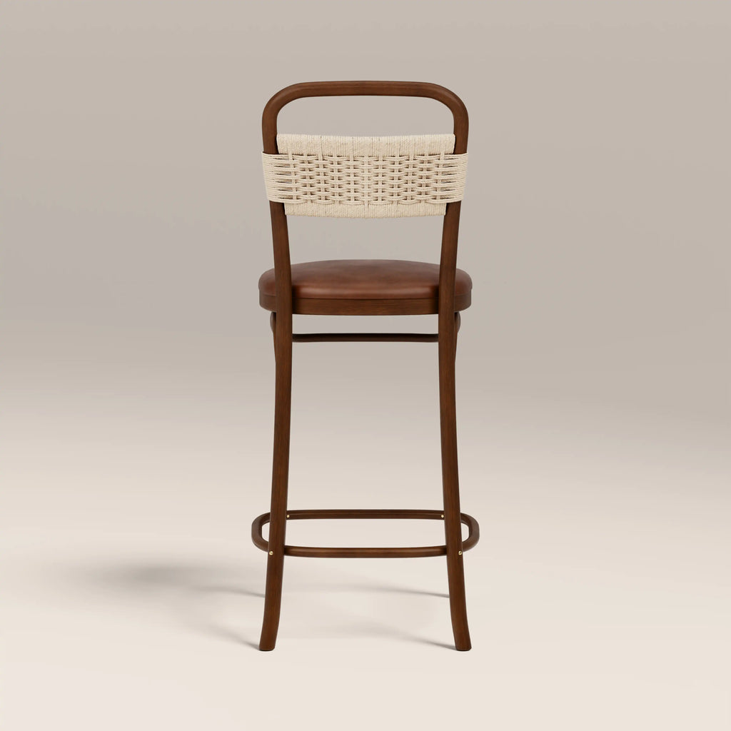 Daisy Wooden Bar Stool | Vintage Tan Faux Leather & Walnut