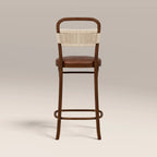 Daisy Wooden Bar Stool | Vintage Tan Faux Leather & Walnut