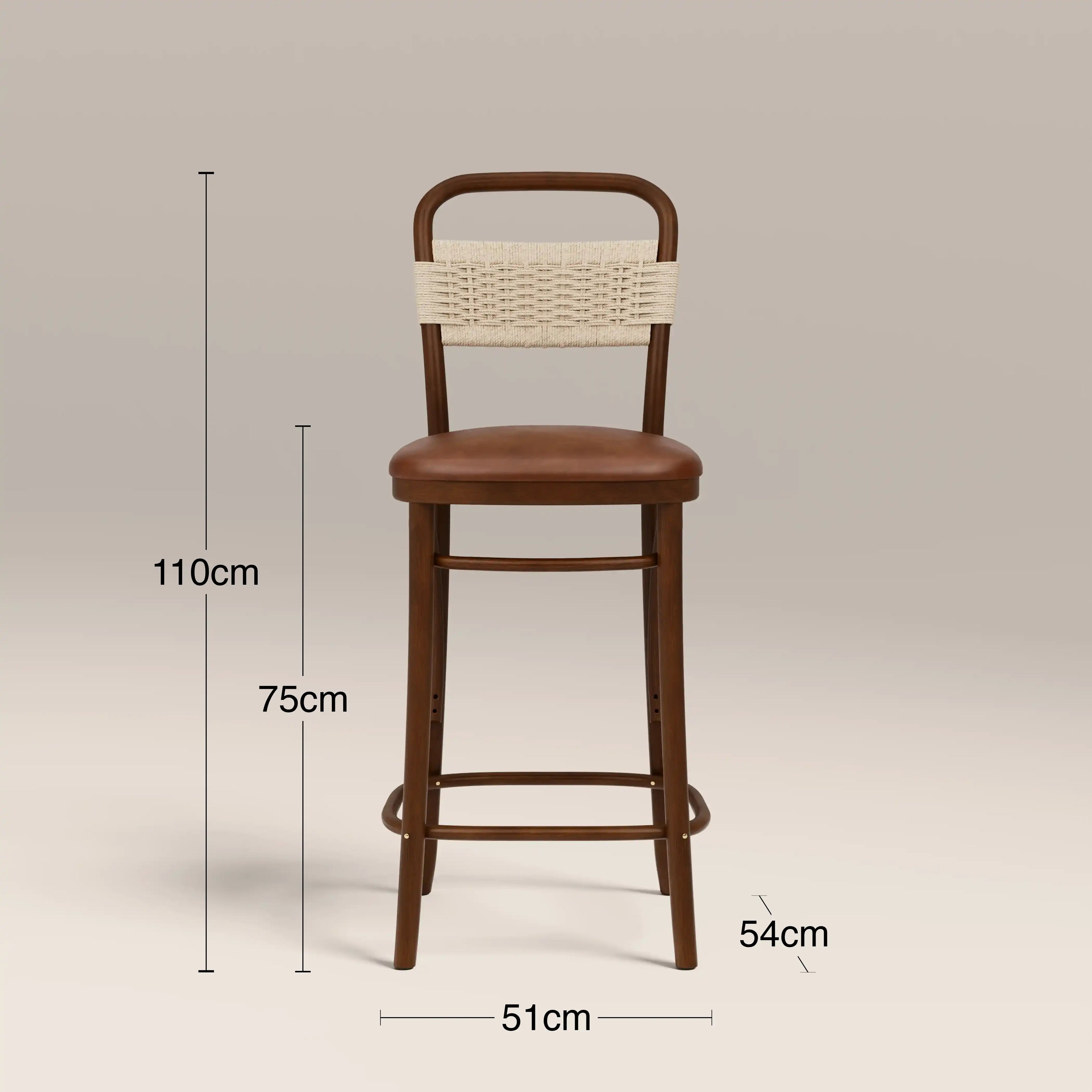 Daisy Wooden Bar Stool | Vintage Tan Faux Leather & Walnut