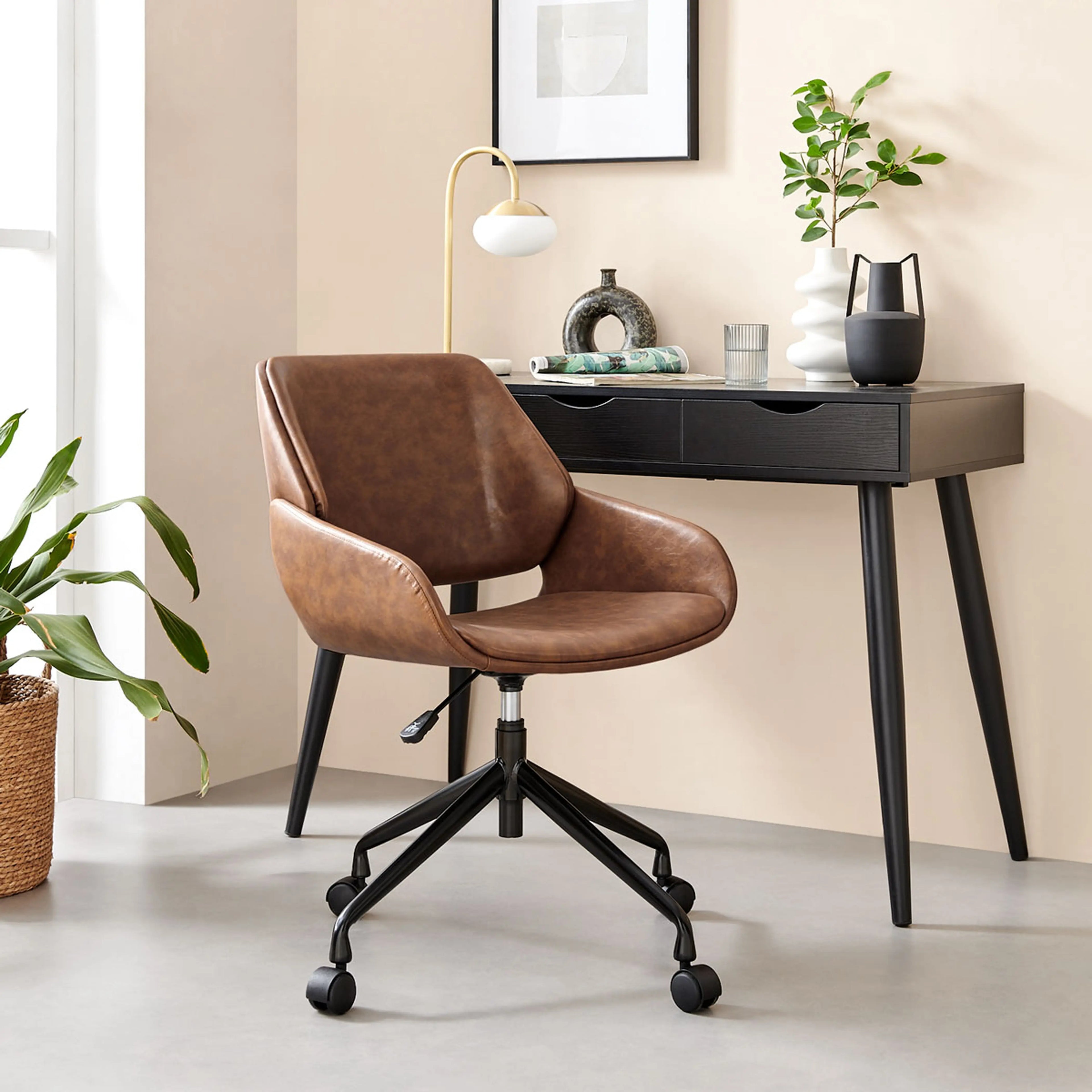 Franklin Office Chair | Vintage Tan Faux Leather & Black