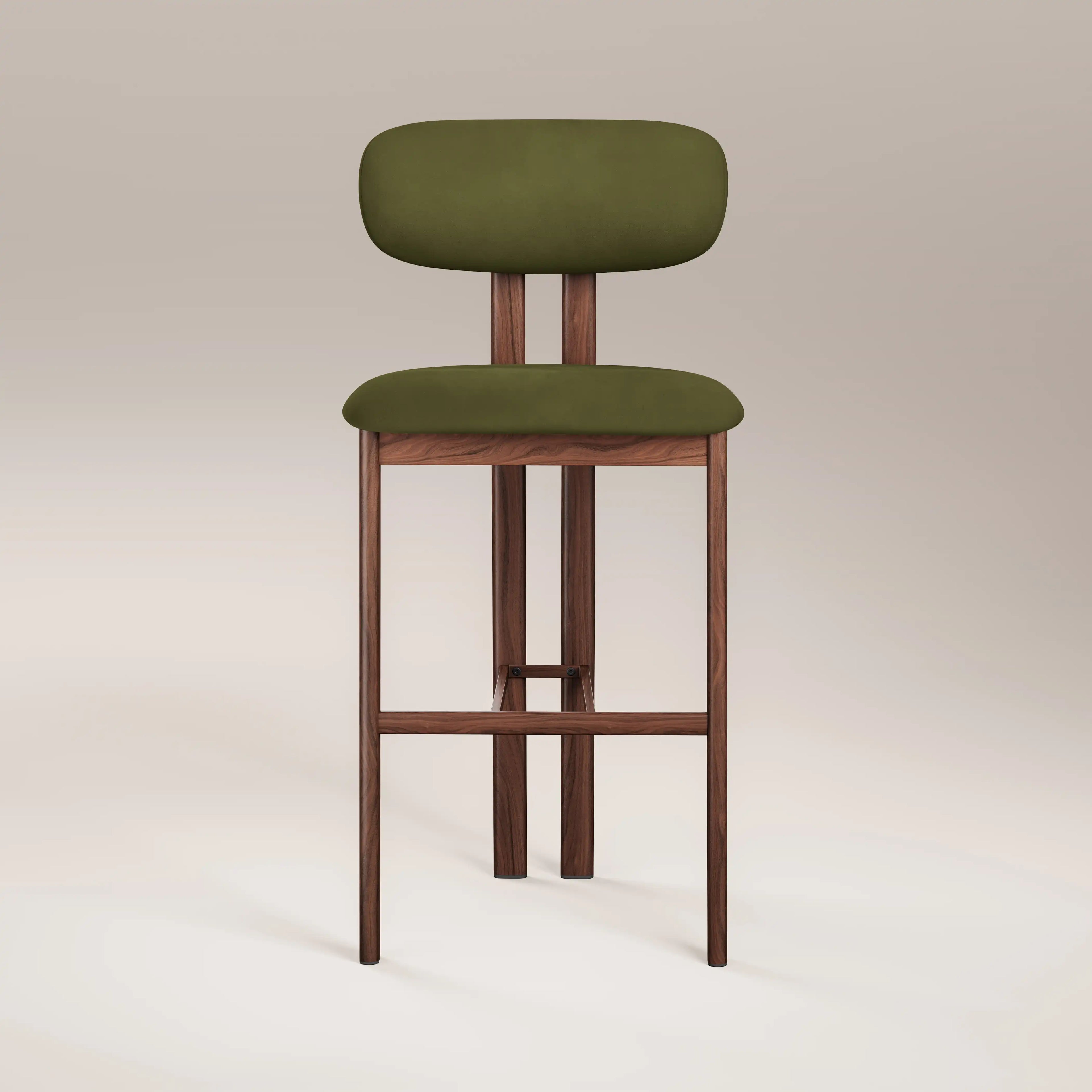 Arbor Bar Stool | Olive Green Sustainable Velvet & Walnut