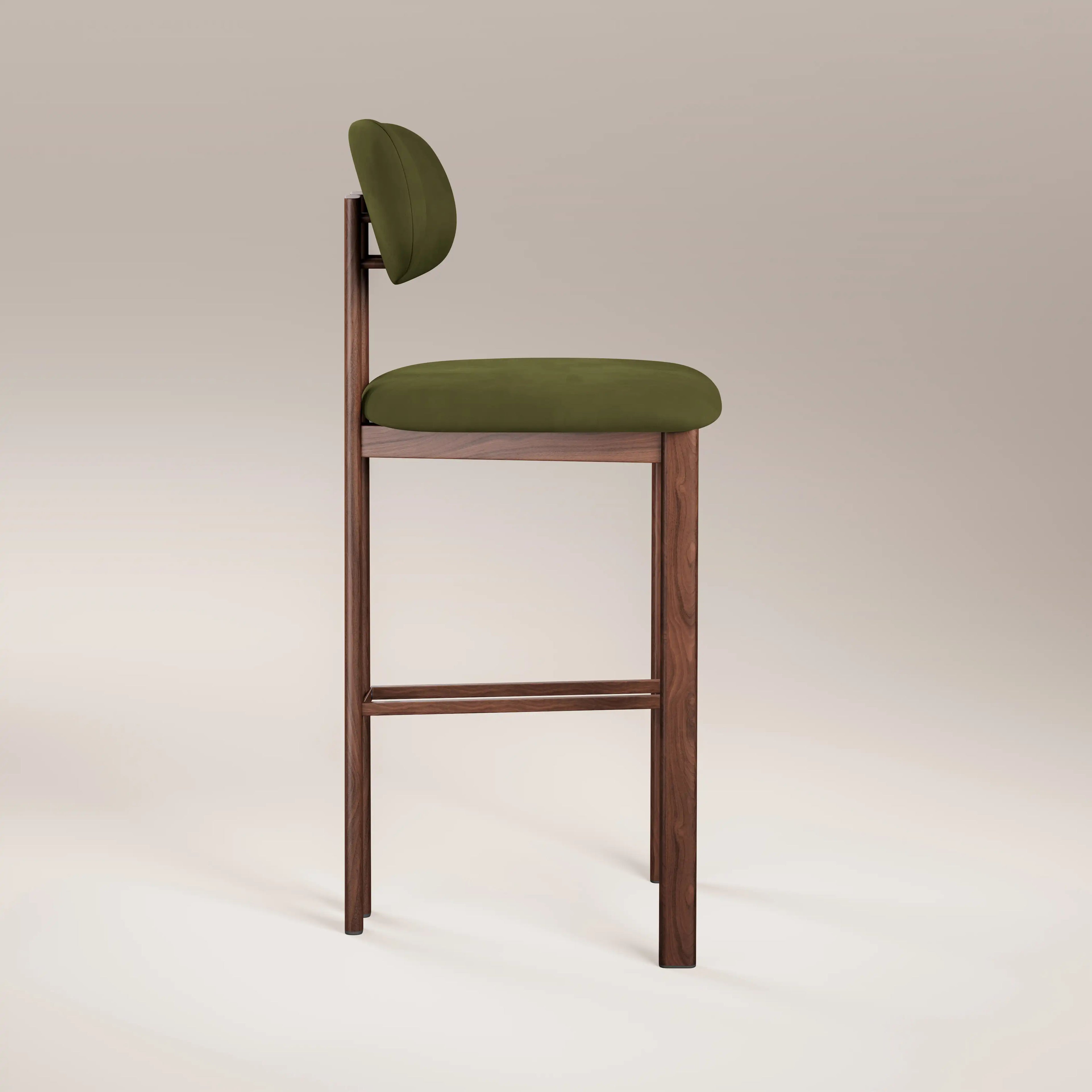 Arbor Bar Stool | Olive Green Sustainable Velvet & Walnut
