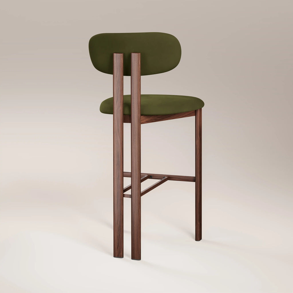 Arbor Bar Stool | Olive Green Sustainable Velvet & Walnut