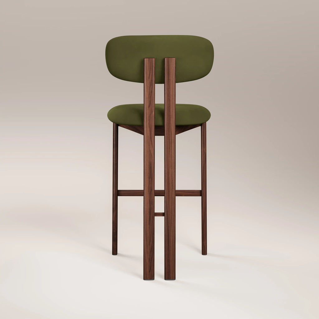 Arbor Bar Stool | Olive Green Sustainable Velvet & Walnut