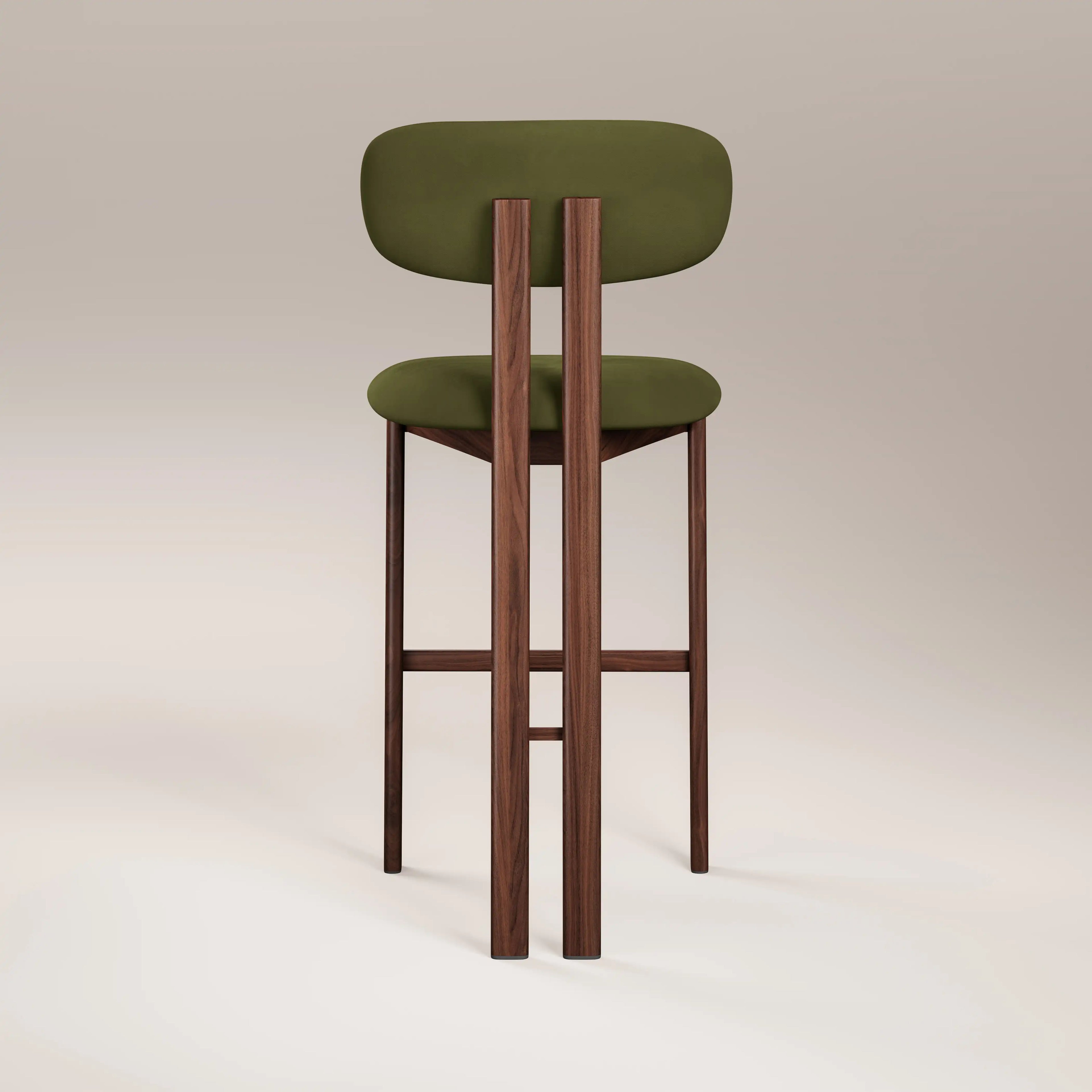 Arbor Bar Stool | Olive Green Sustainable Velvet & Walnut