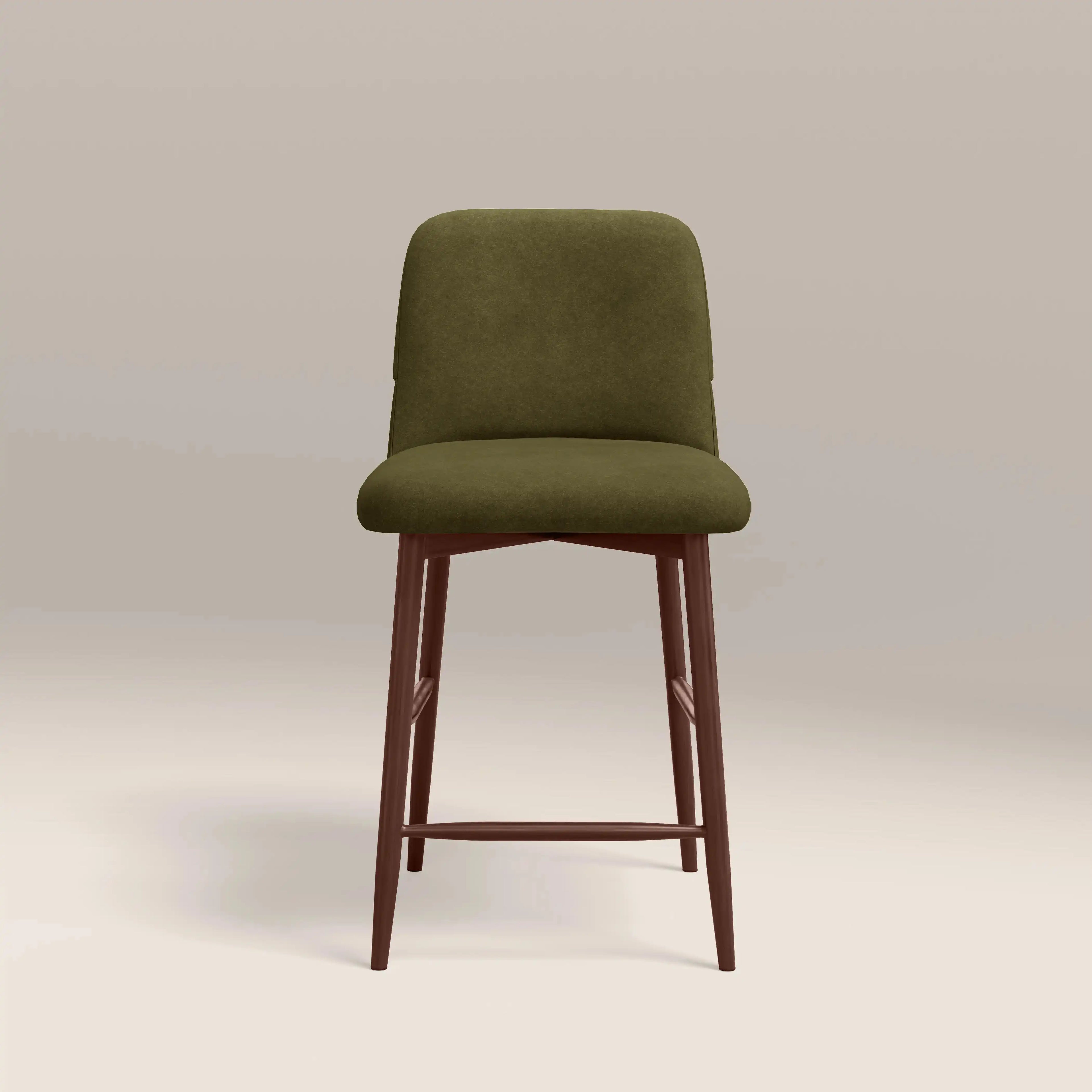 Amari Kitchen Stool | Moss Green Sustainable Mohair Velvet & Walnut
