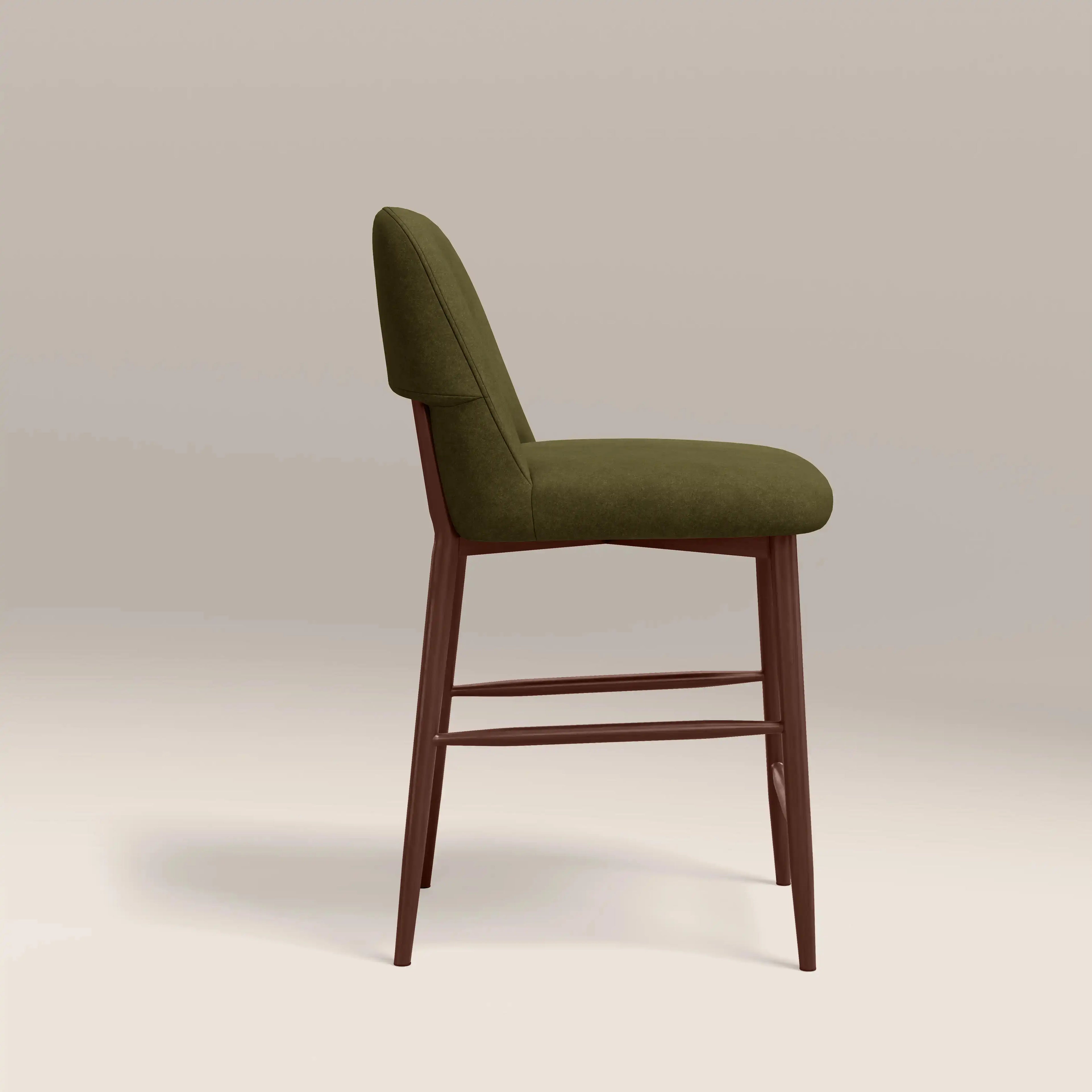 Amari Kitchen Stool | Moss Green Sustainable Mohair Velvet & Walnut