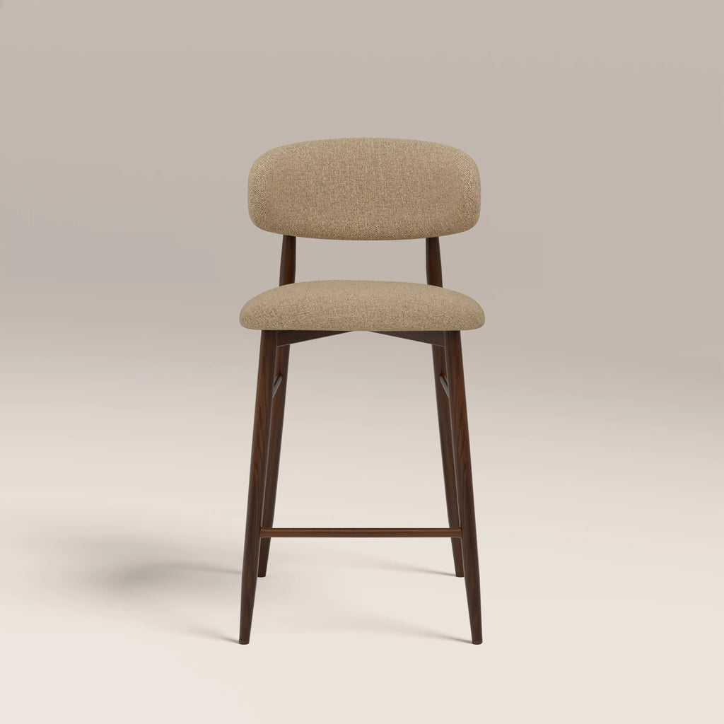 Halston Bar Stool | Latte Sustainable Fabric & Walnut