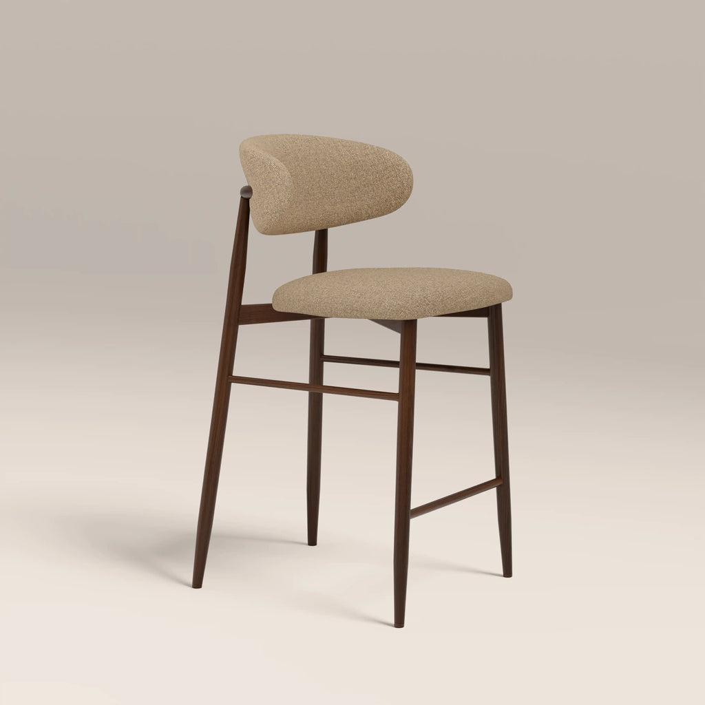 Halston Bar Stool | Latte Sustainable Fabric & Walnut
