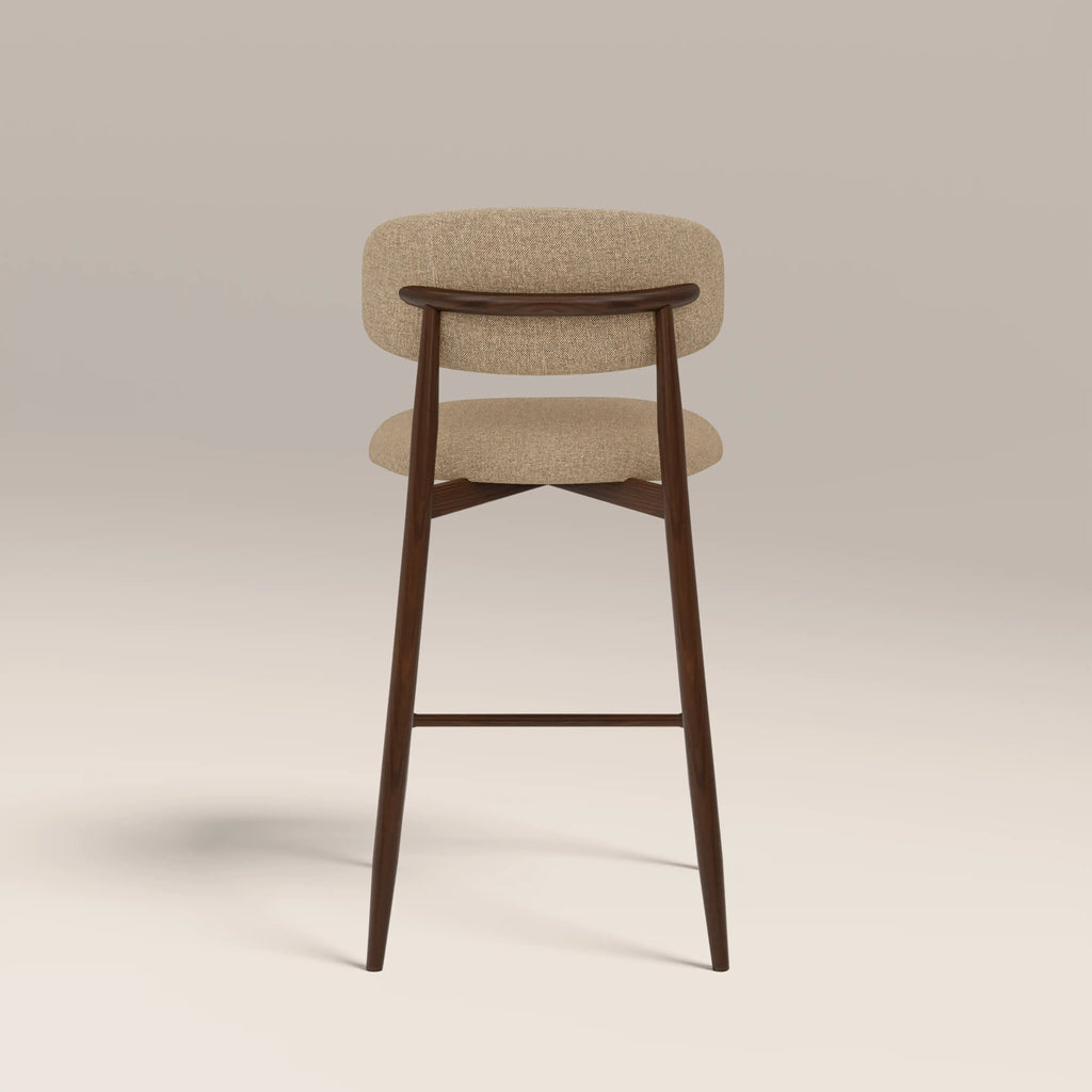 Halston Bar Stool | Latte Sustainable Fabric & Walnut