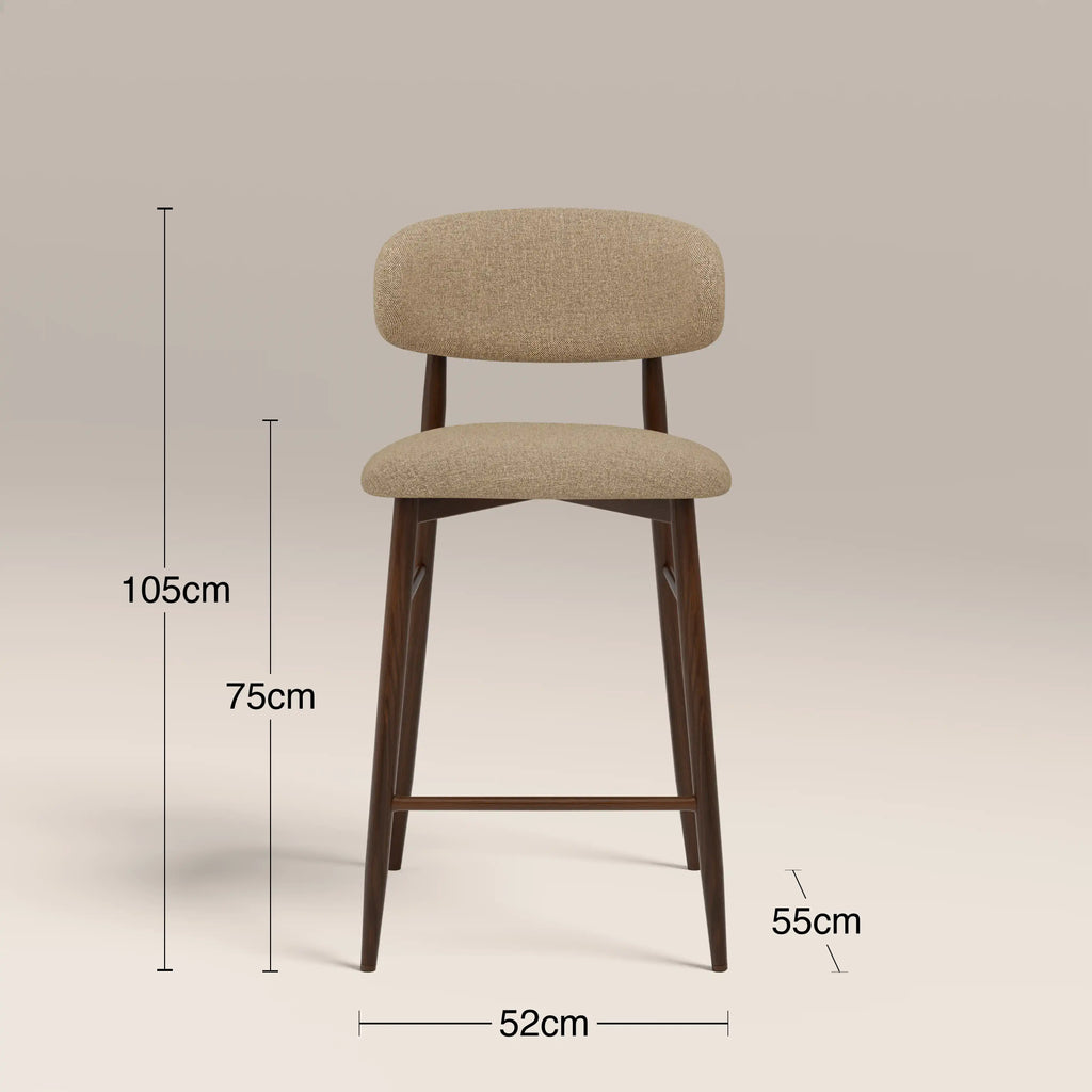 Halston Bar Stool | Latte Sustainable Fabric & Walnut
