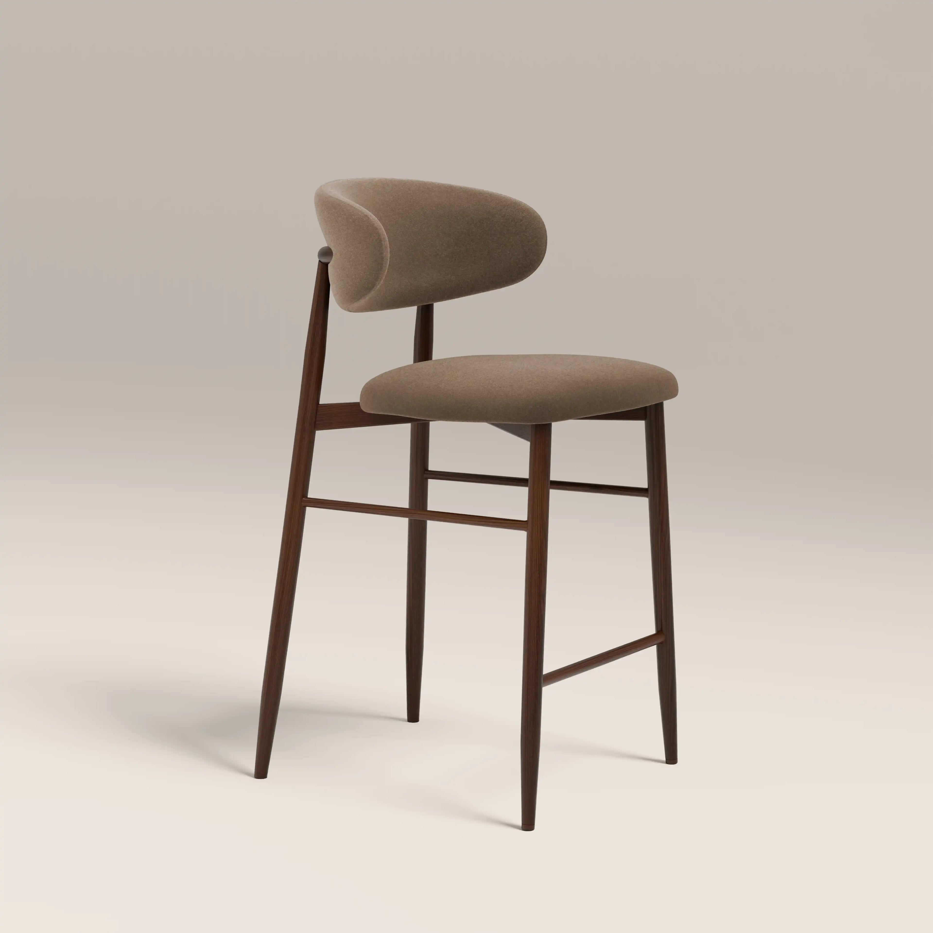 Halston Kitchen Stool | Truffle Brown Sustainable Mohair Velvet & Walnut