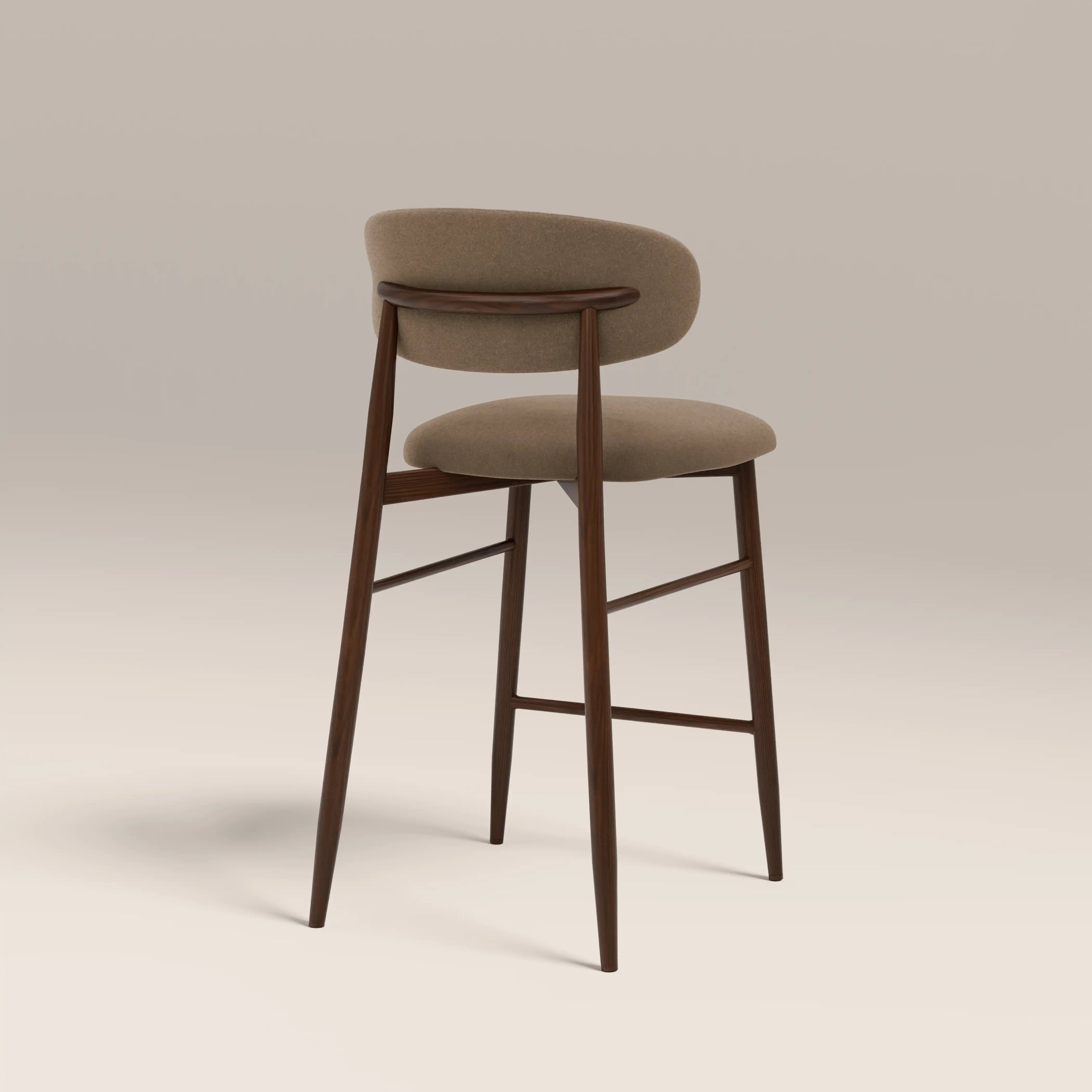 Halston Kitchen Stool | Truffle Brown Sustainable Mohair Velvet & Walnut
