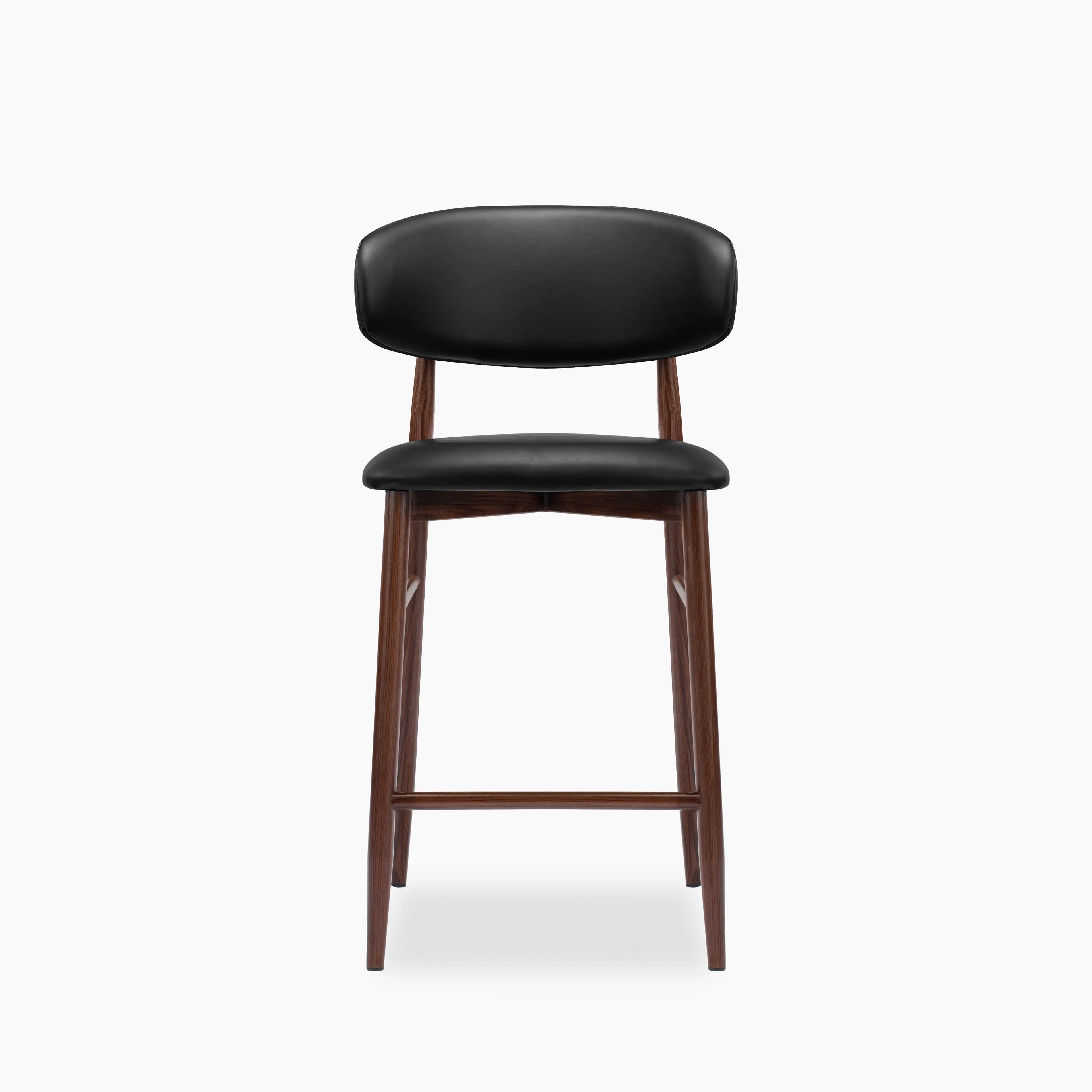 Halston Kitchen Stool | Vintage Black Faux Leather & Walnut