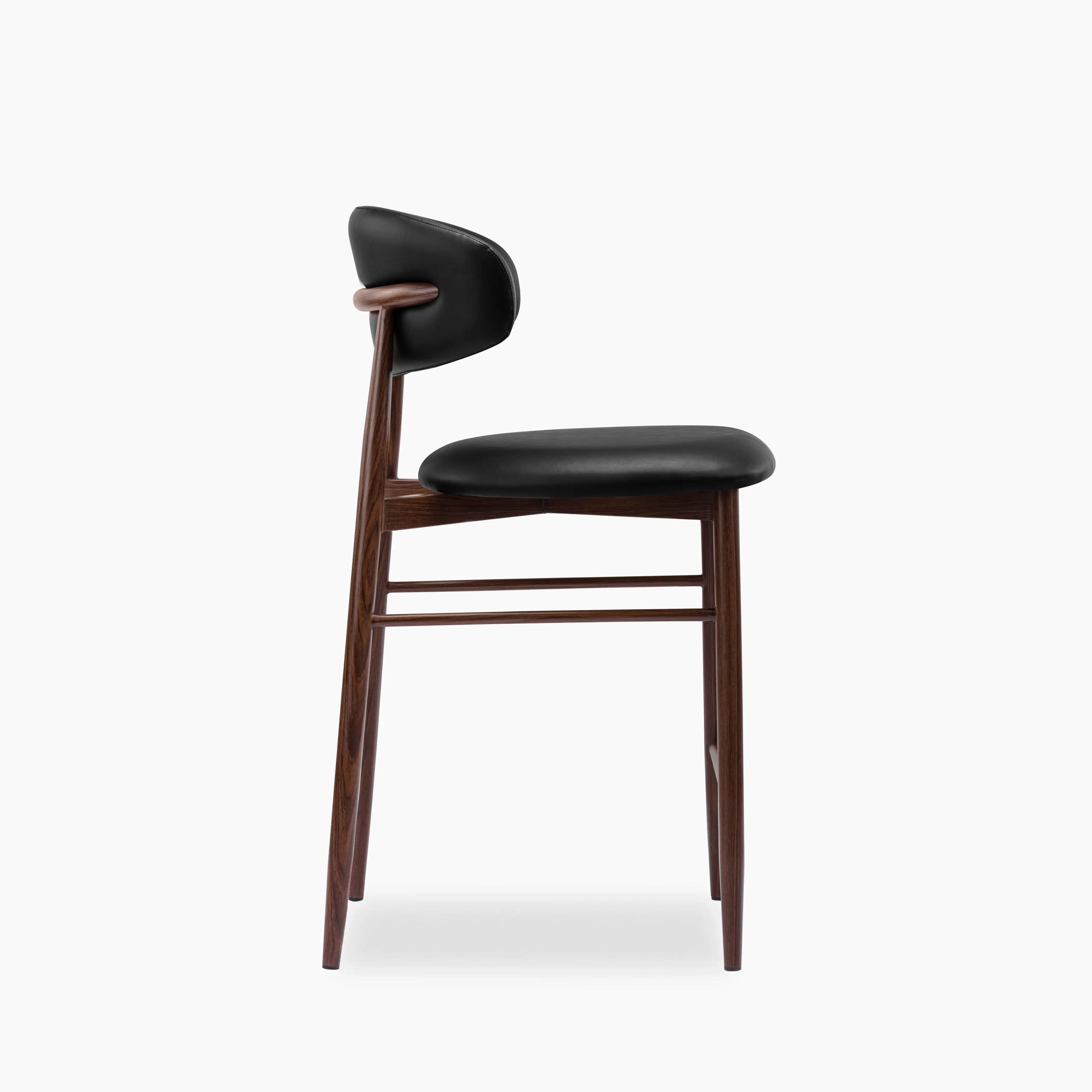 Halston Kitchen Stool | Vintage Black Faux Leather & Walnut