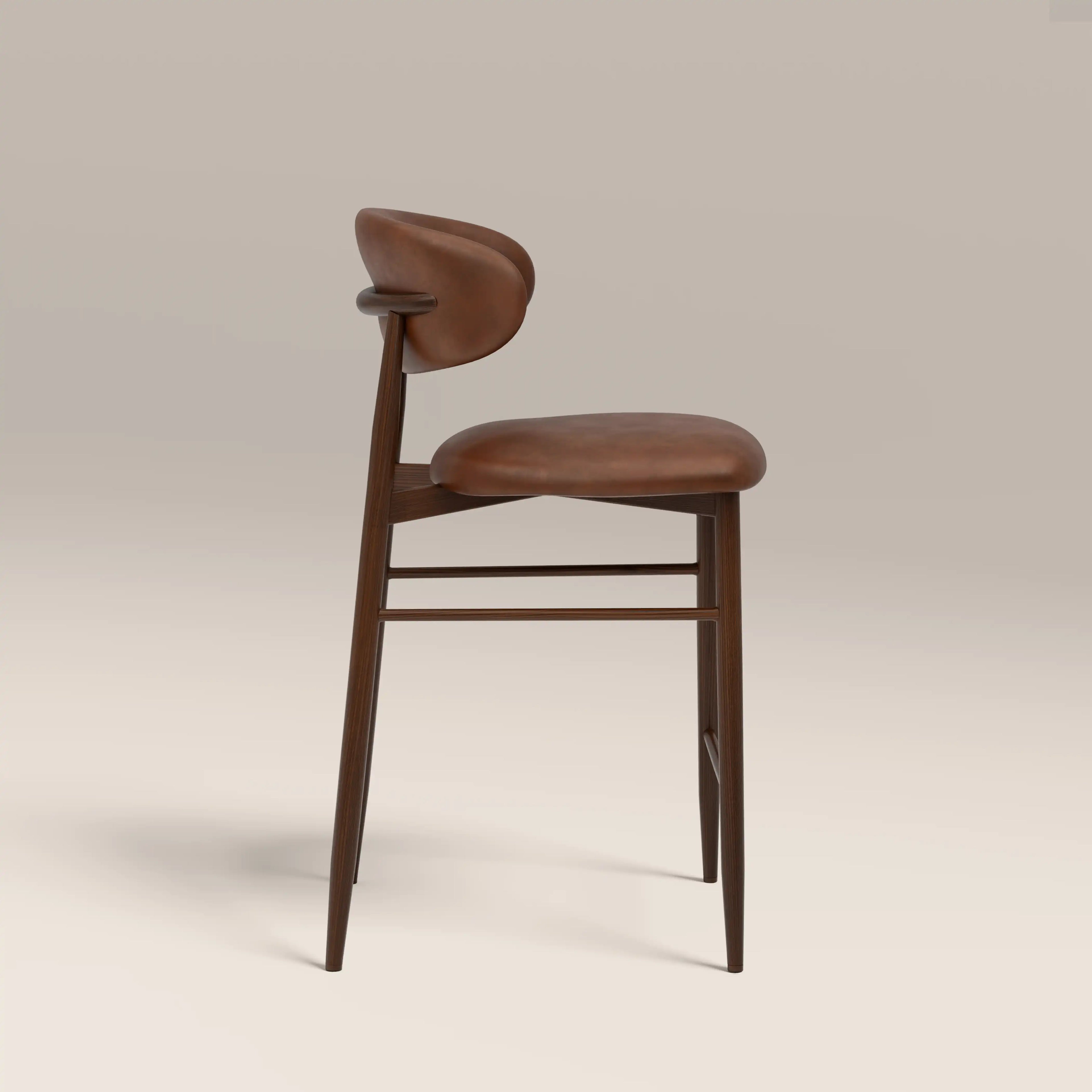 Halston Kitchen Stool | Vintage Tan Faux Leather & Walnut