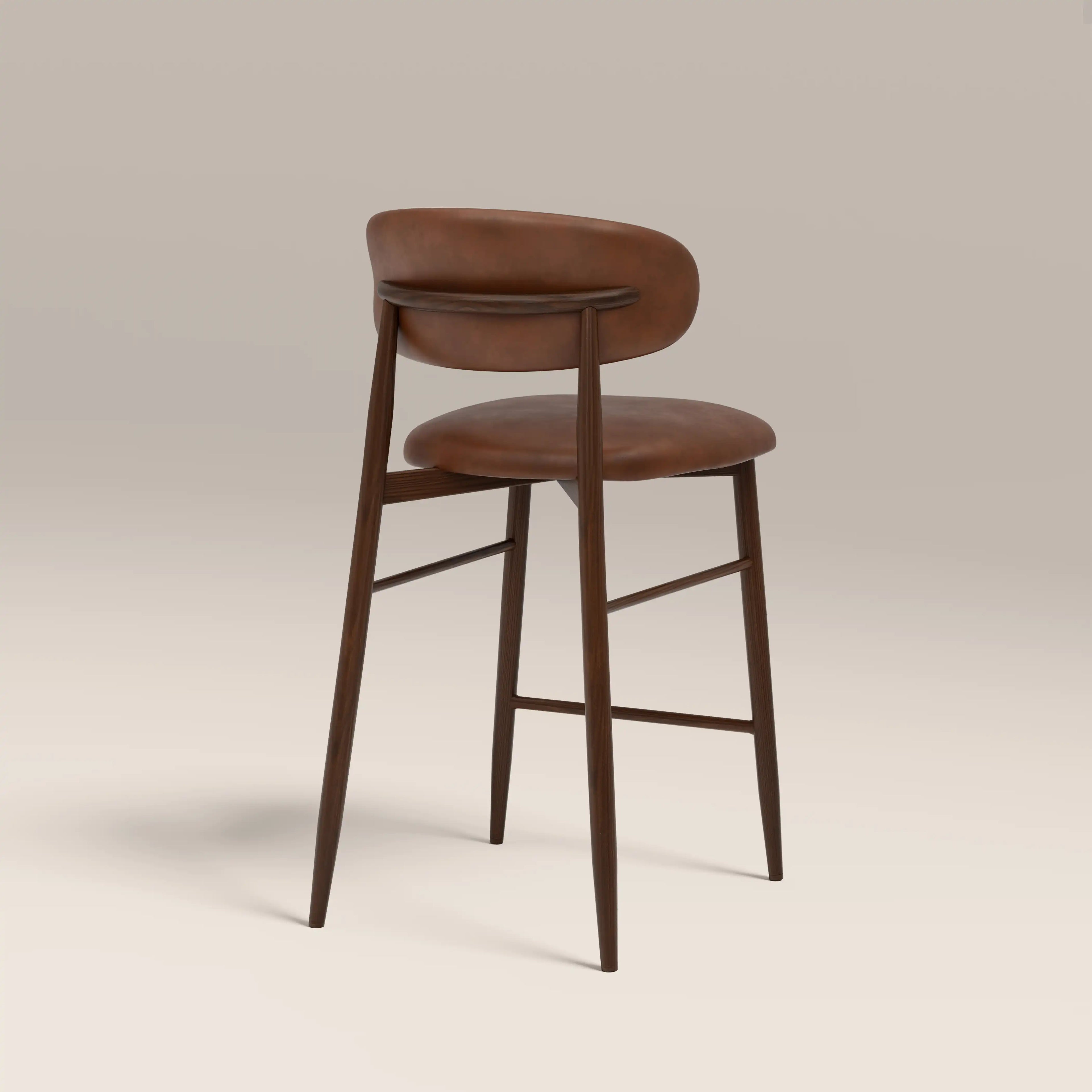 Halston Kitchen Stool | Vintage Tan Faux Leather & Walnut