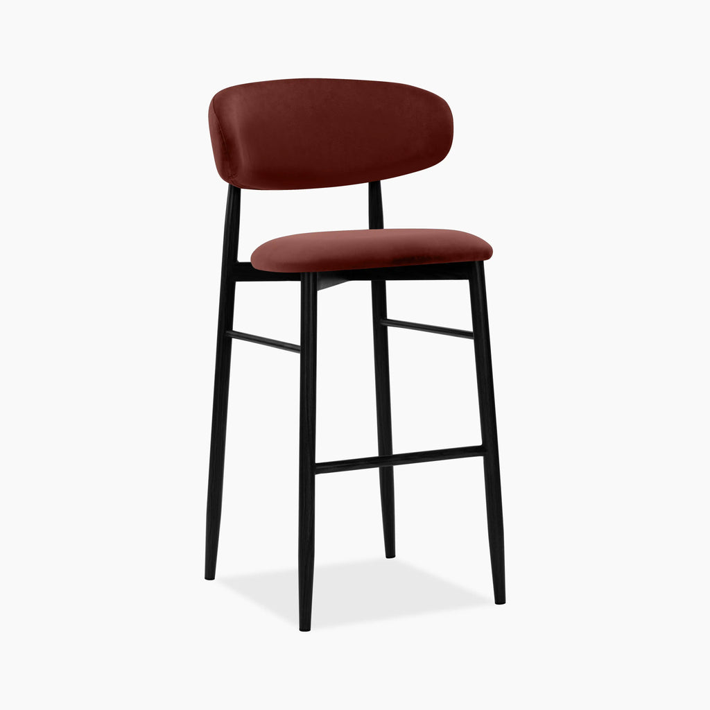 Halston Bar Stool | Rust Red Sustainable Velvet & Black