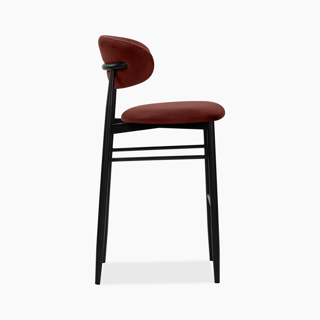 Halston Bar Stool | Rust Red Sustainable Velvet & Black