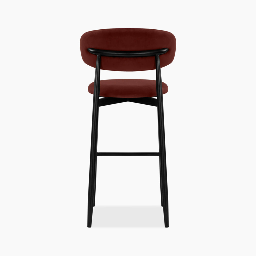 Halston Bar Stool | Rust Red Sustainable Velvet & Black