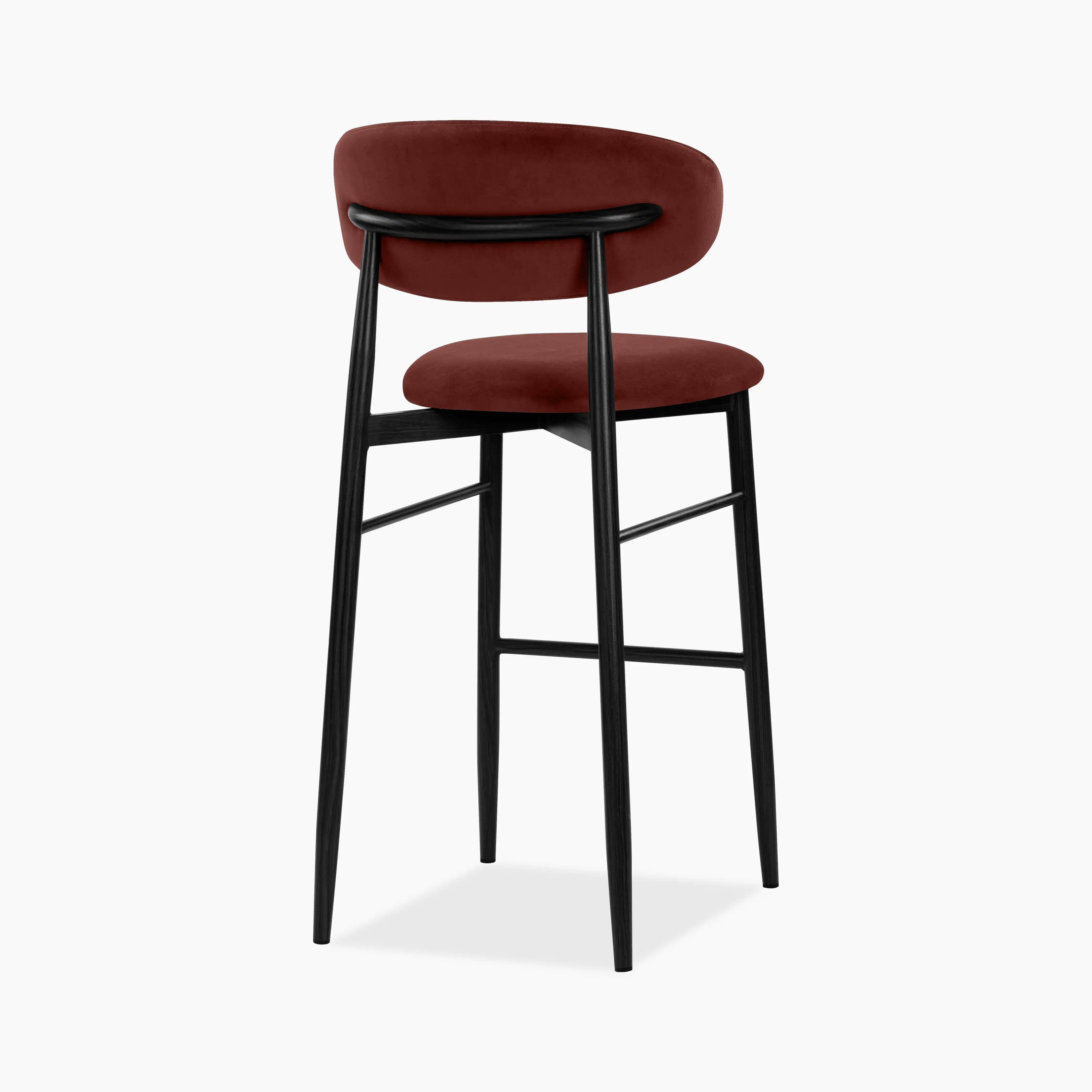 Halston Bar Stool | Rust Red Sustainable Velvet & Black