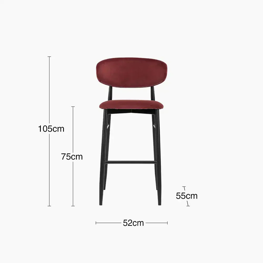 Halston Bar Stool | Rust Red Sustainable Velvet & Black