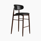 Halston Bar Stool | Vintage Black Faux Leather & Walnut