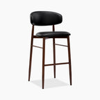 Halston Bar Stool | Vintage Black Faux Leather & Walnut