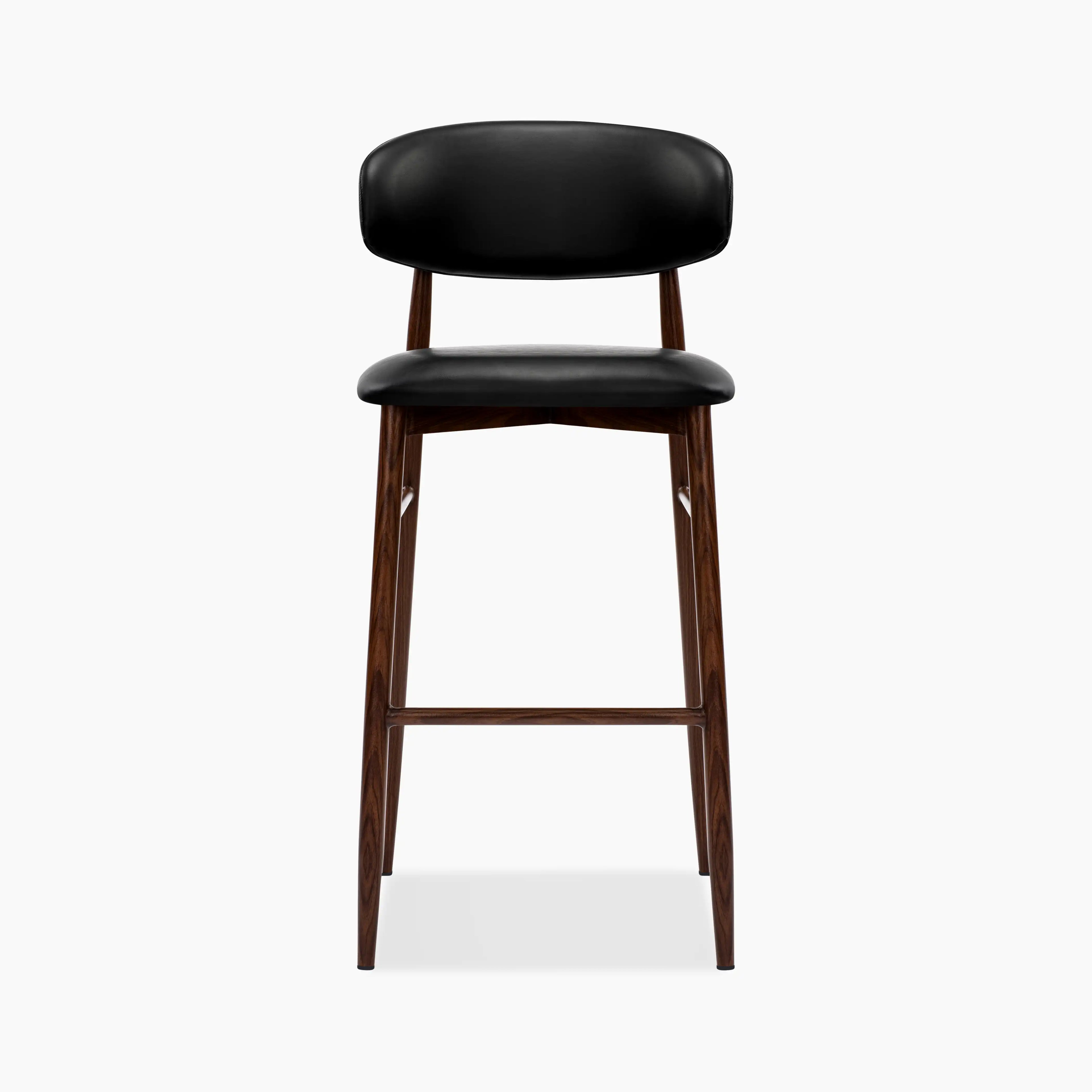 Halston Bar Stool | Vintage Black Faux Leather & Walnut