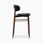 Halston Bar Stool | Vintage Black Faux Leather & Walnut