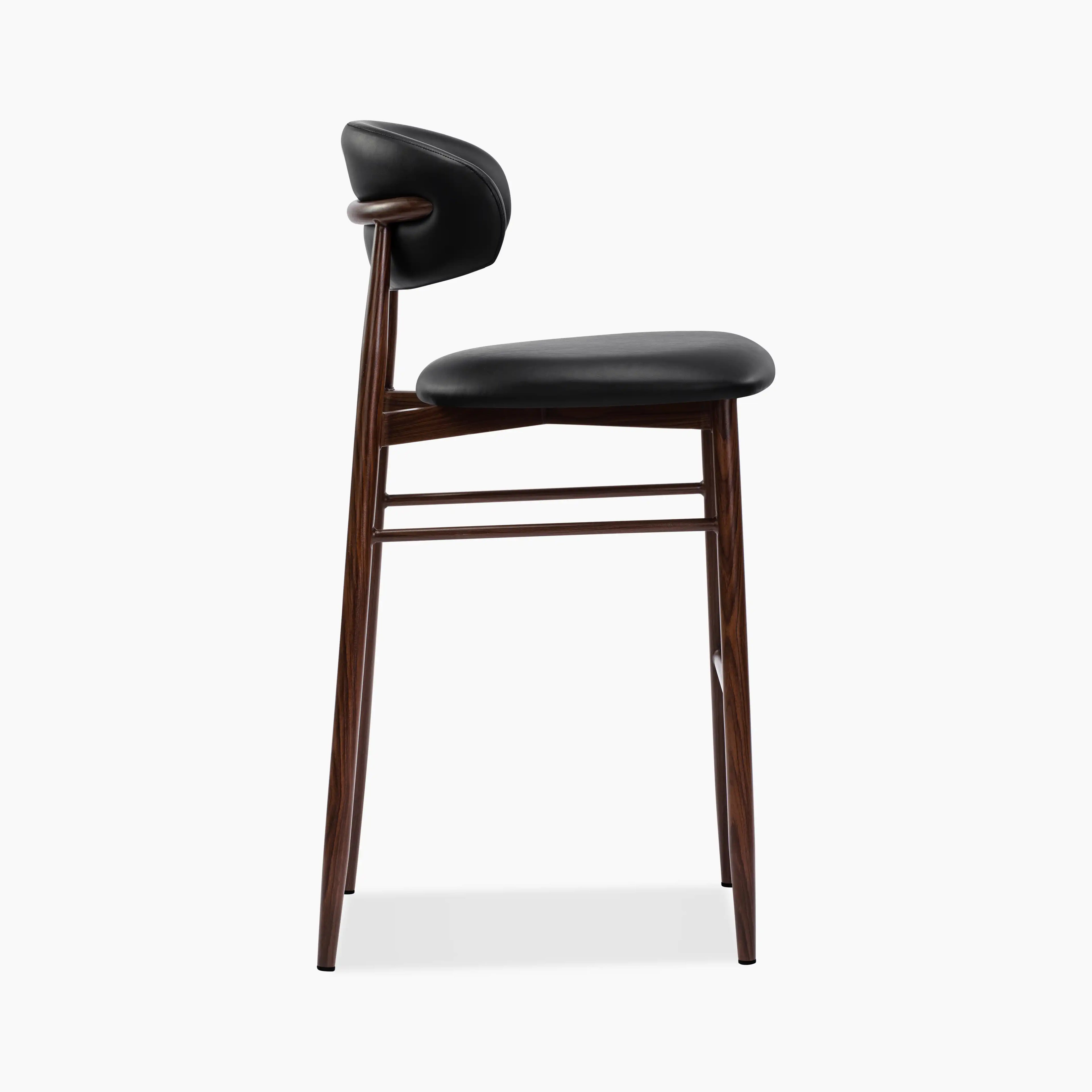 Halston Bar Stool | Vintage Black Faux Leather & Walnut
