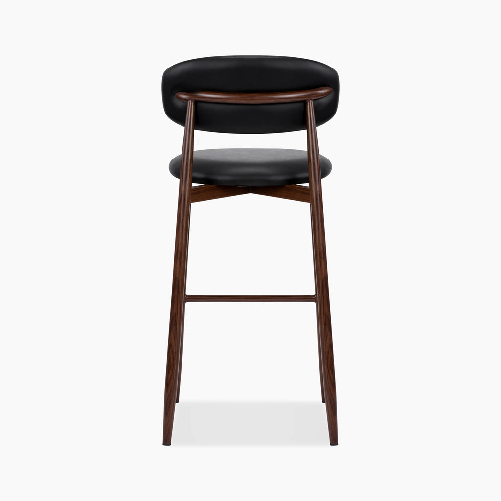 Halston Bar Stool | Vintage Black Faux Leather & Walnut