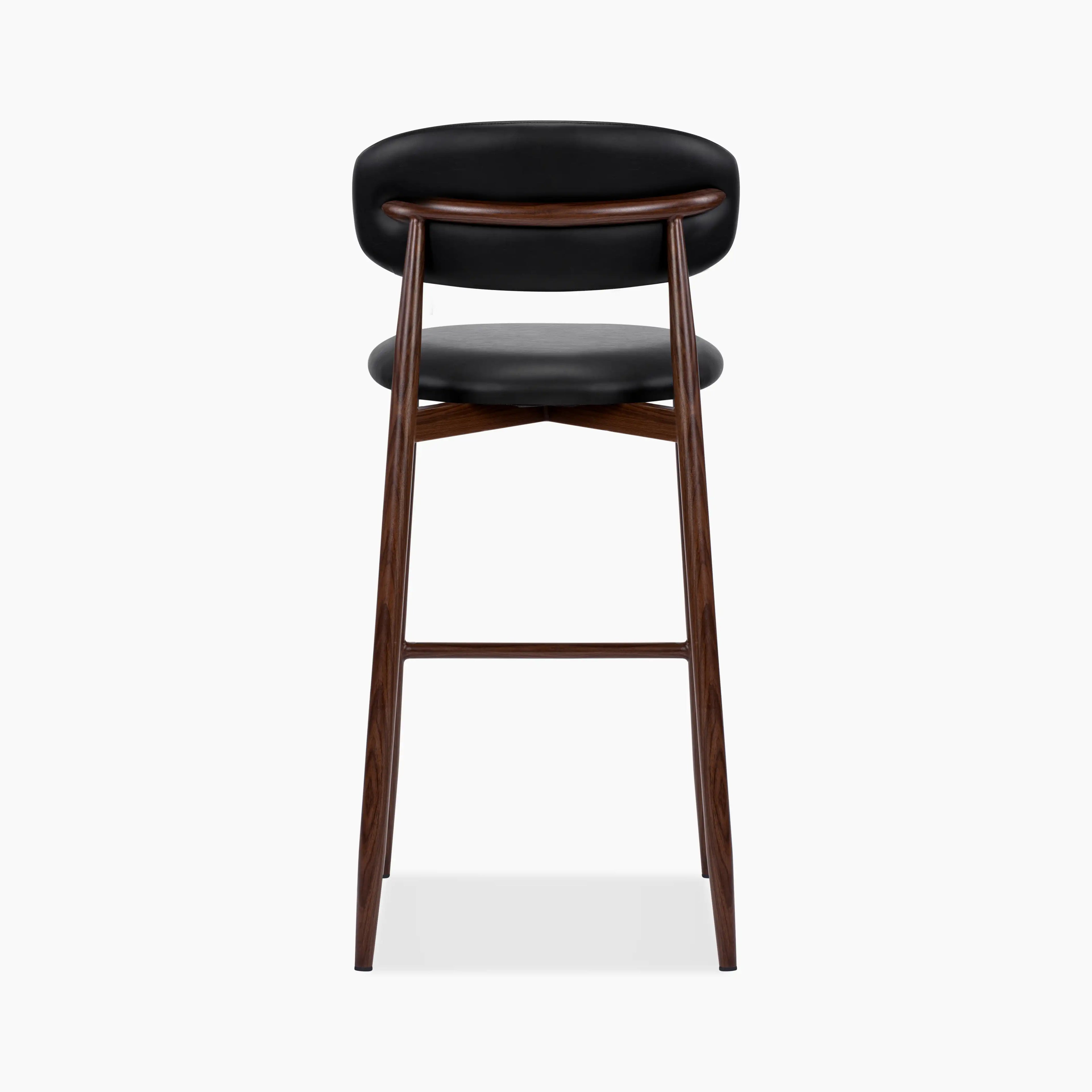 Halston Bar Stool | Vintage Black Faux Leather & Walnut