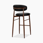 Halston Bar Stool | Vintage Black Faux Leather & Walnut