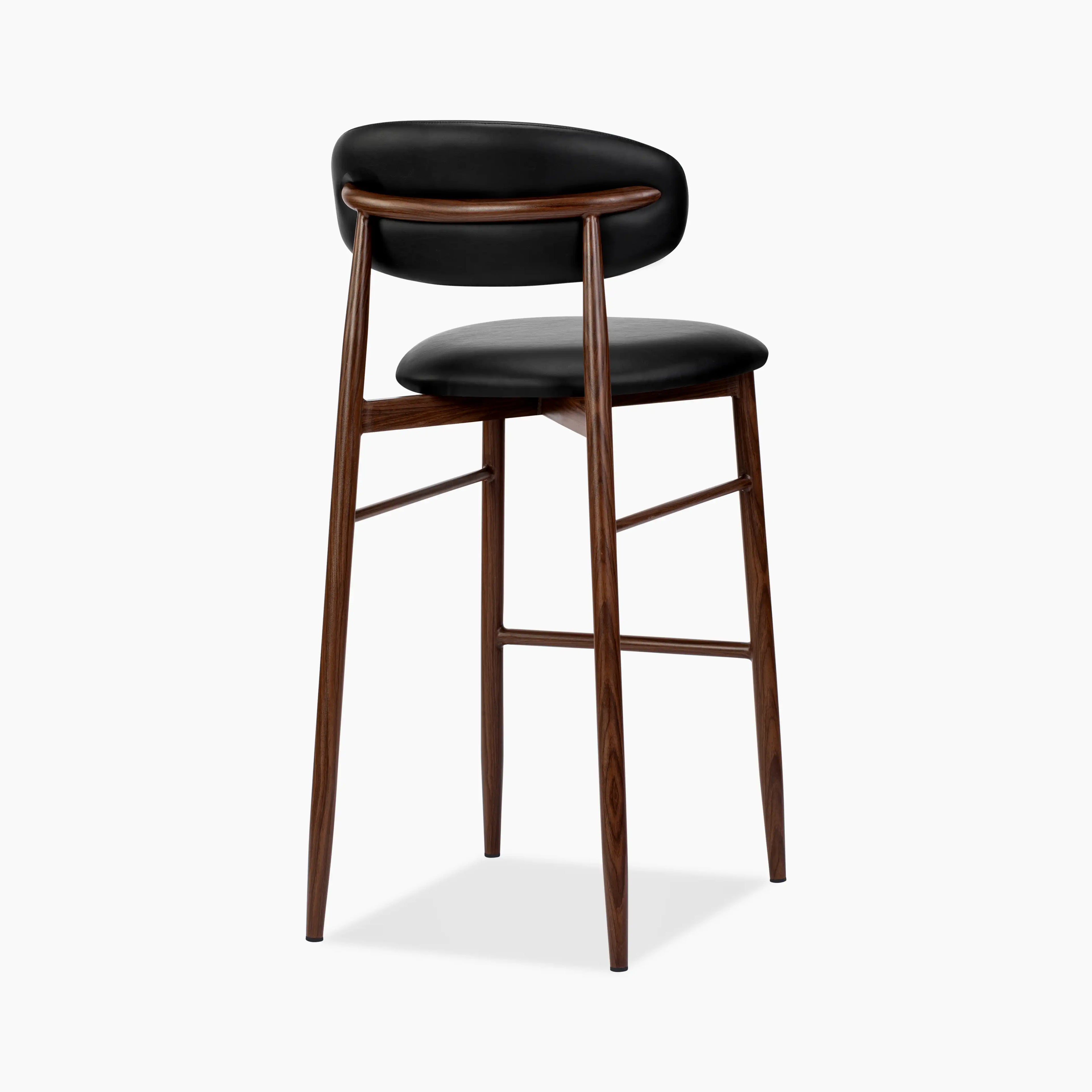 Halston Bar Stool | Vintage Black Faux Leather & Walnut