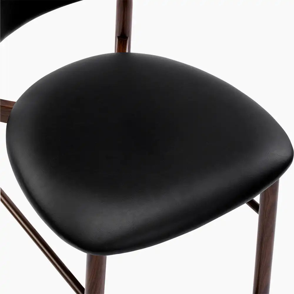Halston Bar Stool | Vintage Black Faux Leather & Walnut