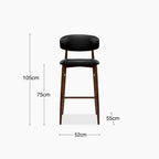 Halston Bar Stool | Vintage Black Faux Leather & Walnut