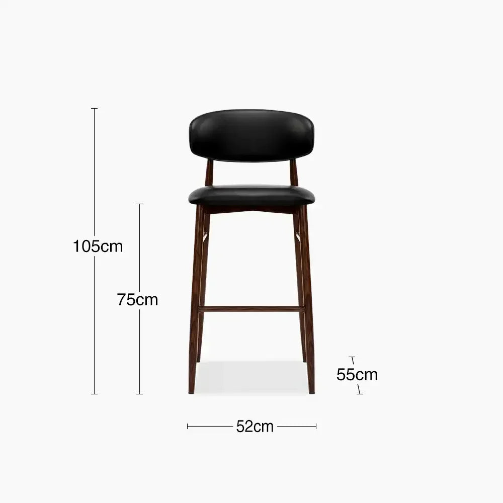 Halston Bar Stool | Vintage Black Faux Leather & Walnut