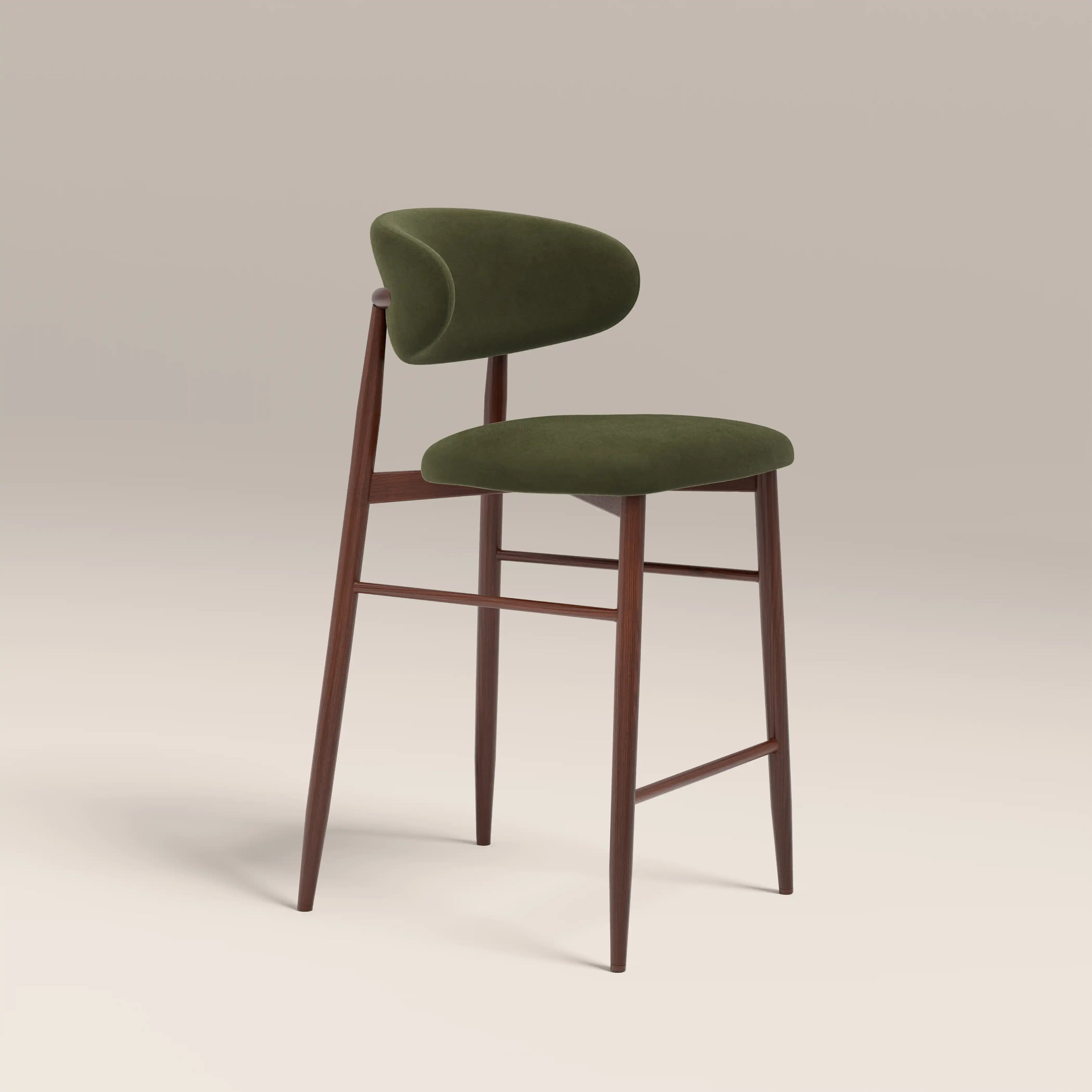 Halston Kitchen Stool | Olive Green Sustainable Velvet & Walnut