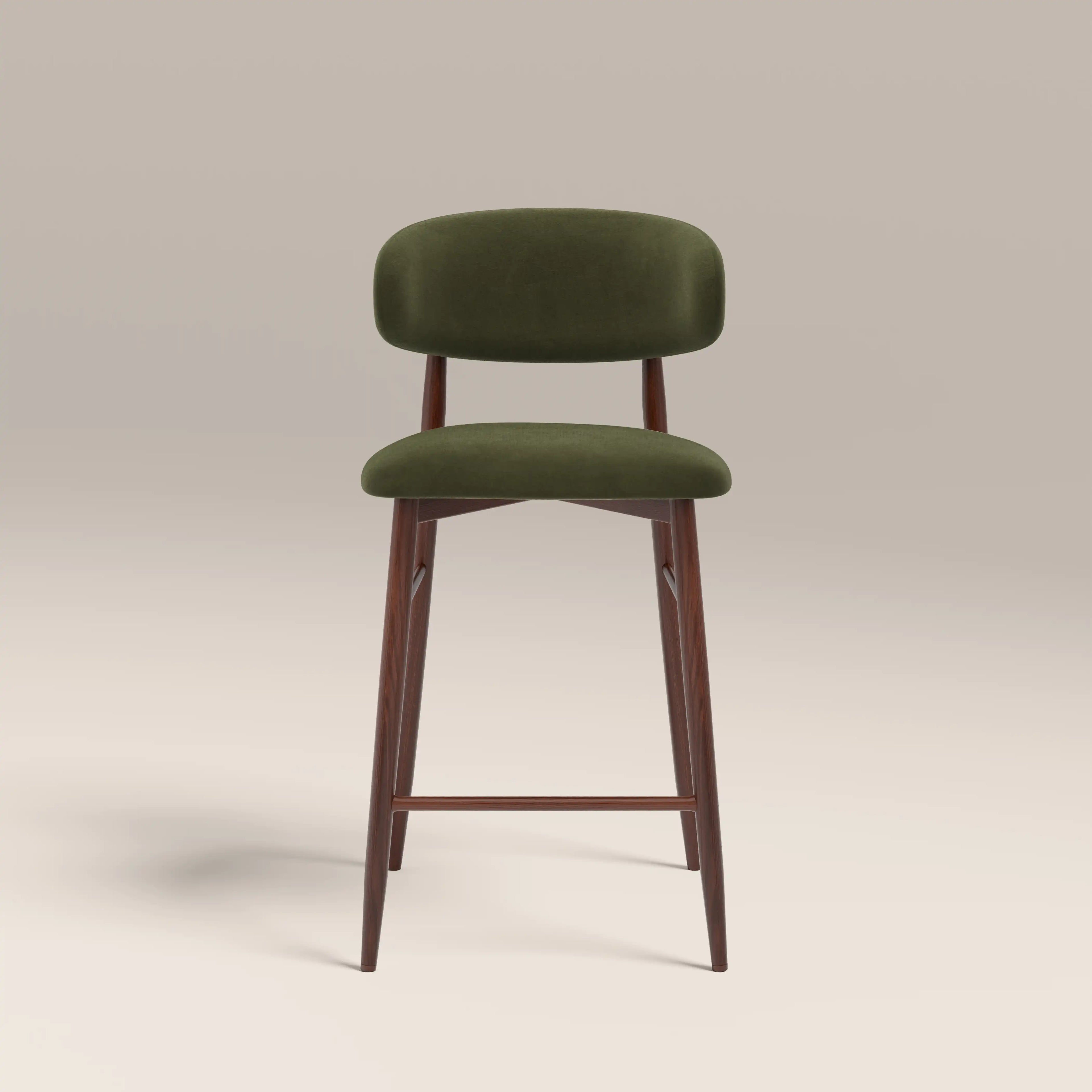 Halston Kitchen Stool | Olive Green Sustainable Velvet & Walnut