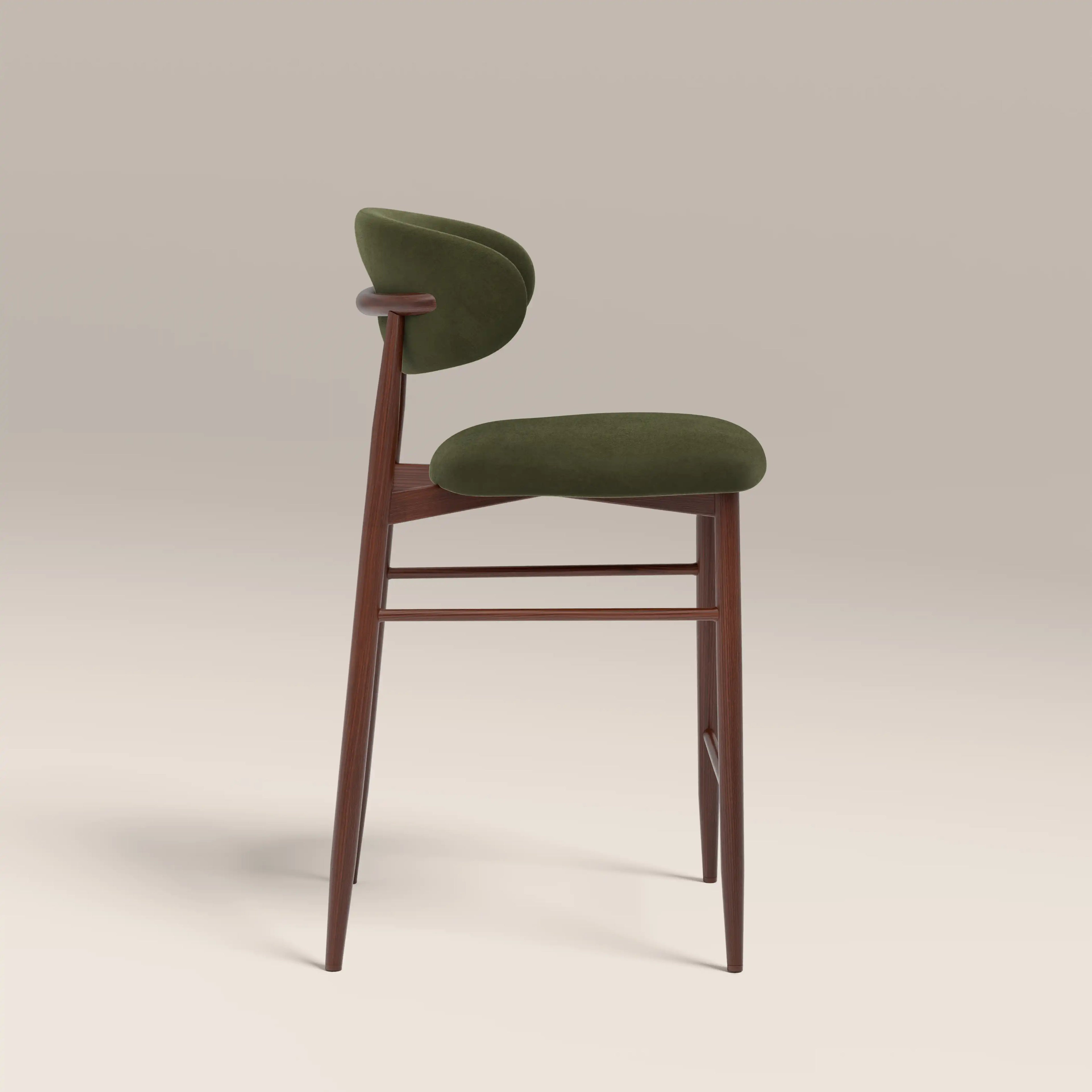 Halston Kitchen Stool | Olive Green Sustainable Velvet & Walnut