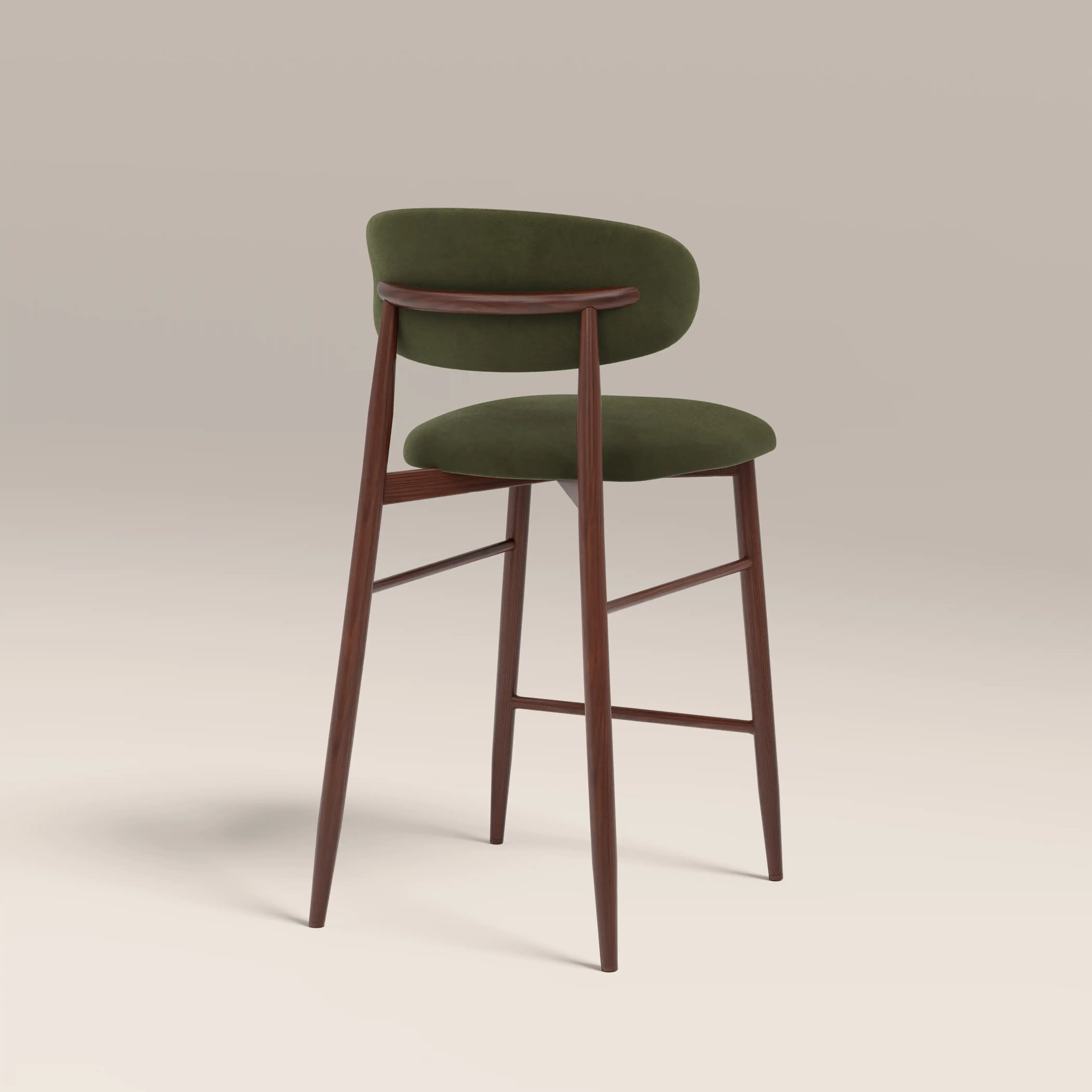 Halston Kitchen Stool | Olive Green Sustainable Velvet & Walnut