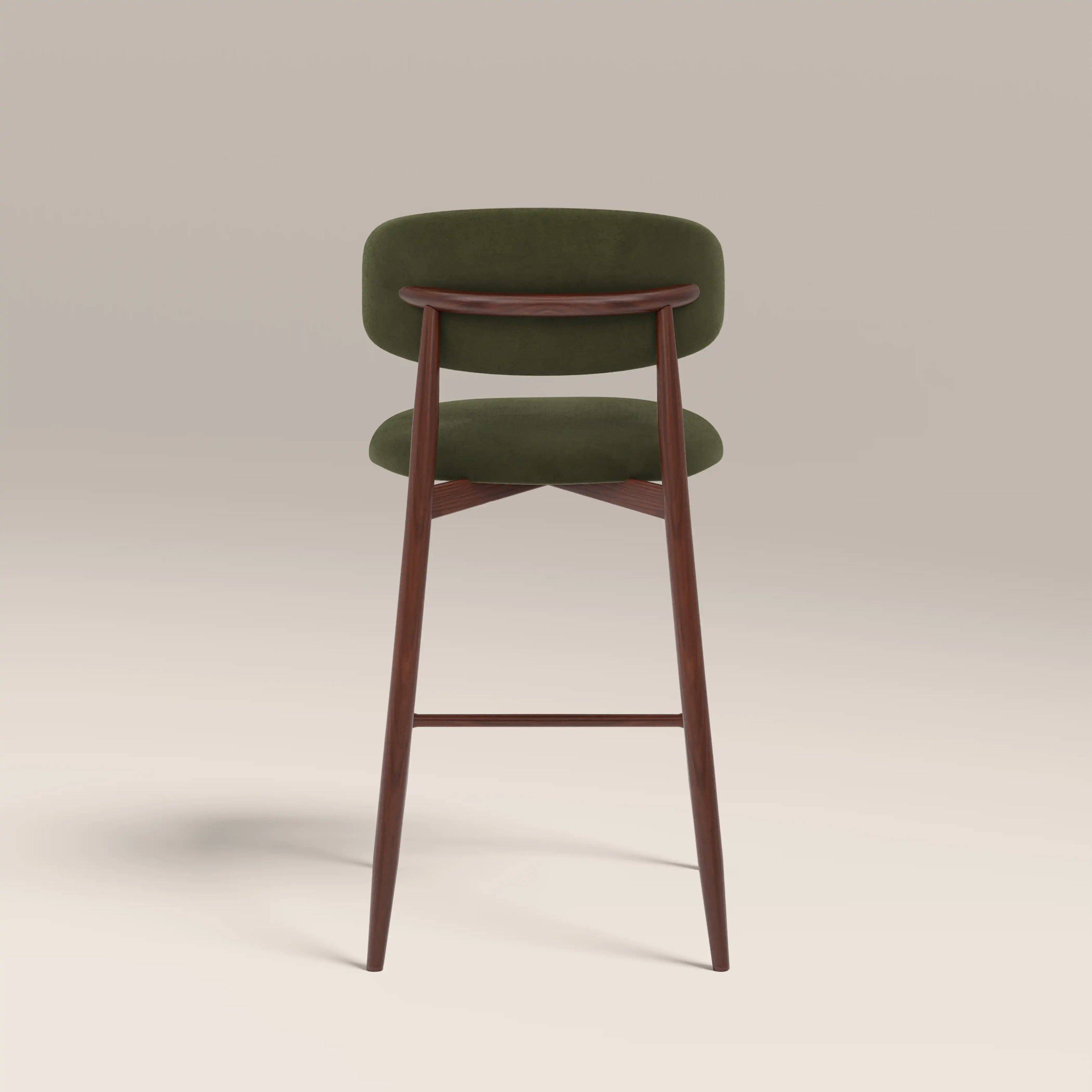 Halston Kitchen Stool | Olive Green Sustainable Velvet & Walnut