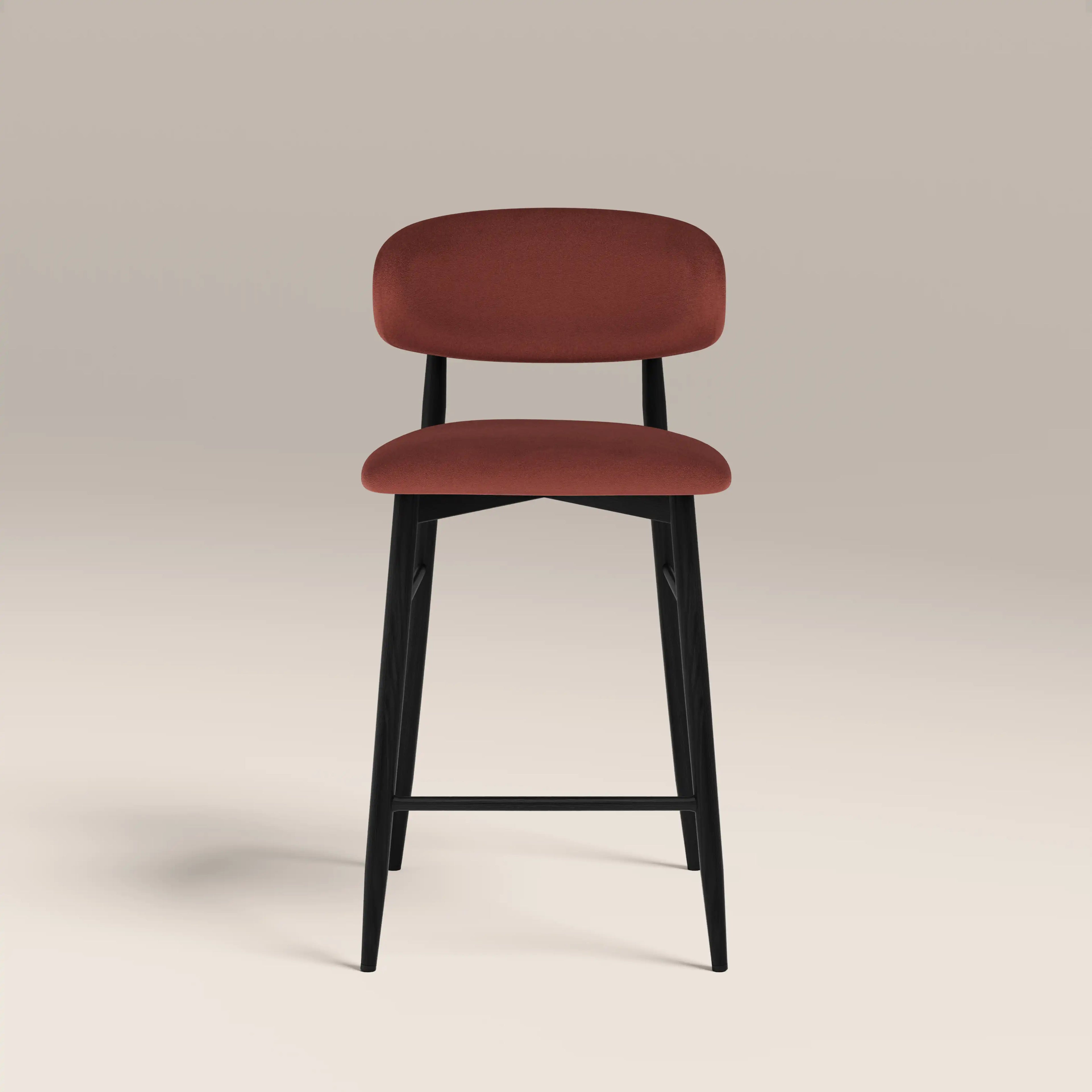 Halston Kitchen Stool | Rust Red Sustainable Velvet & Black