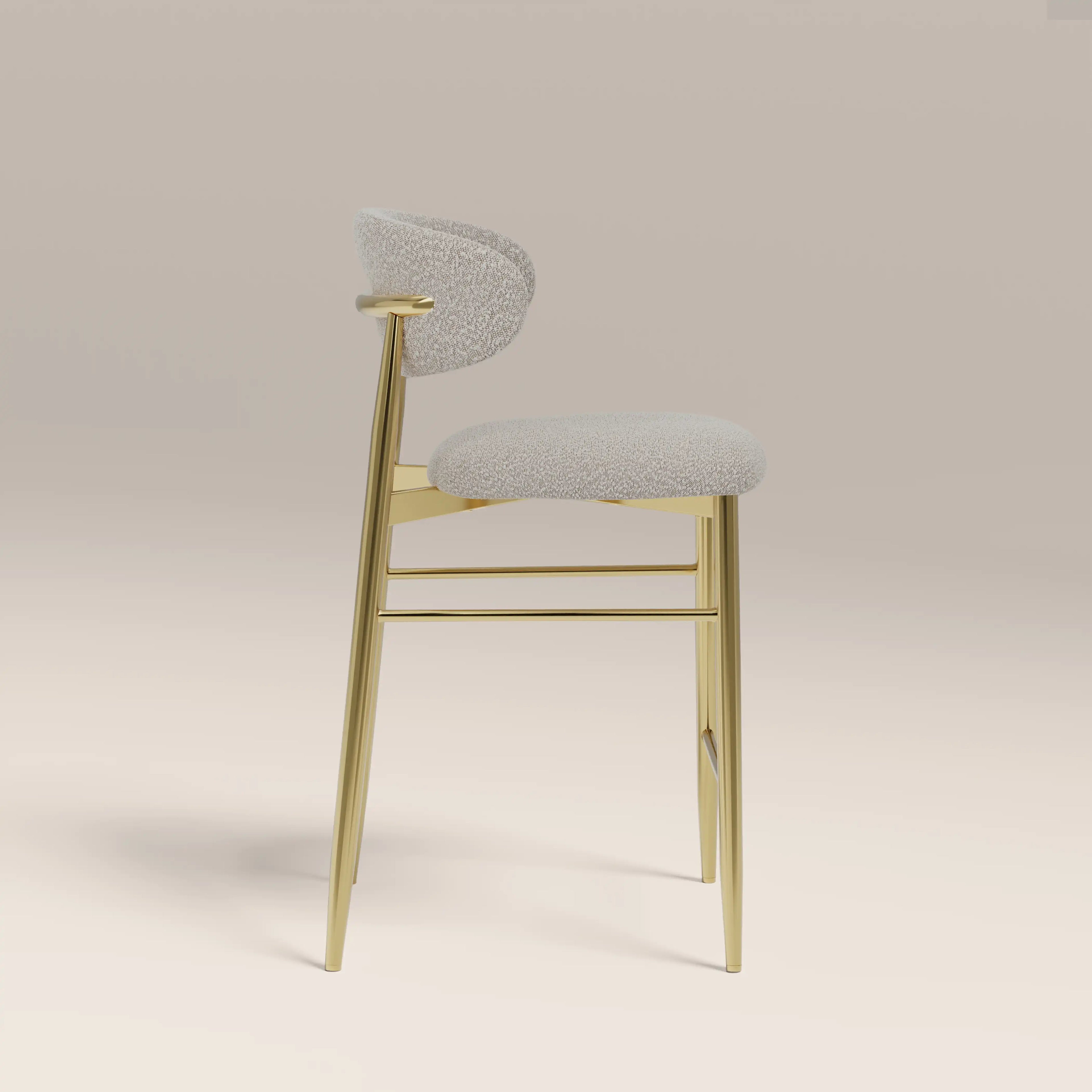 Halston Kitchen Stool | Speckled Stone Sustainable Boucle & Brass