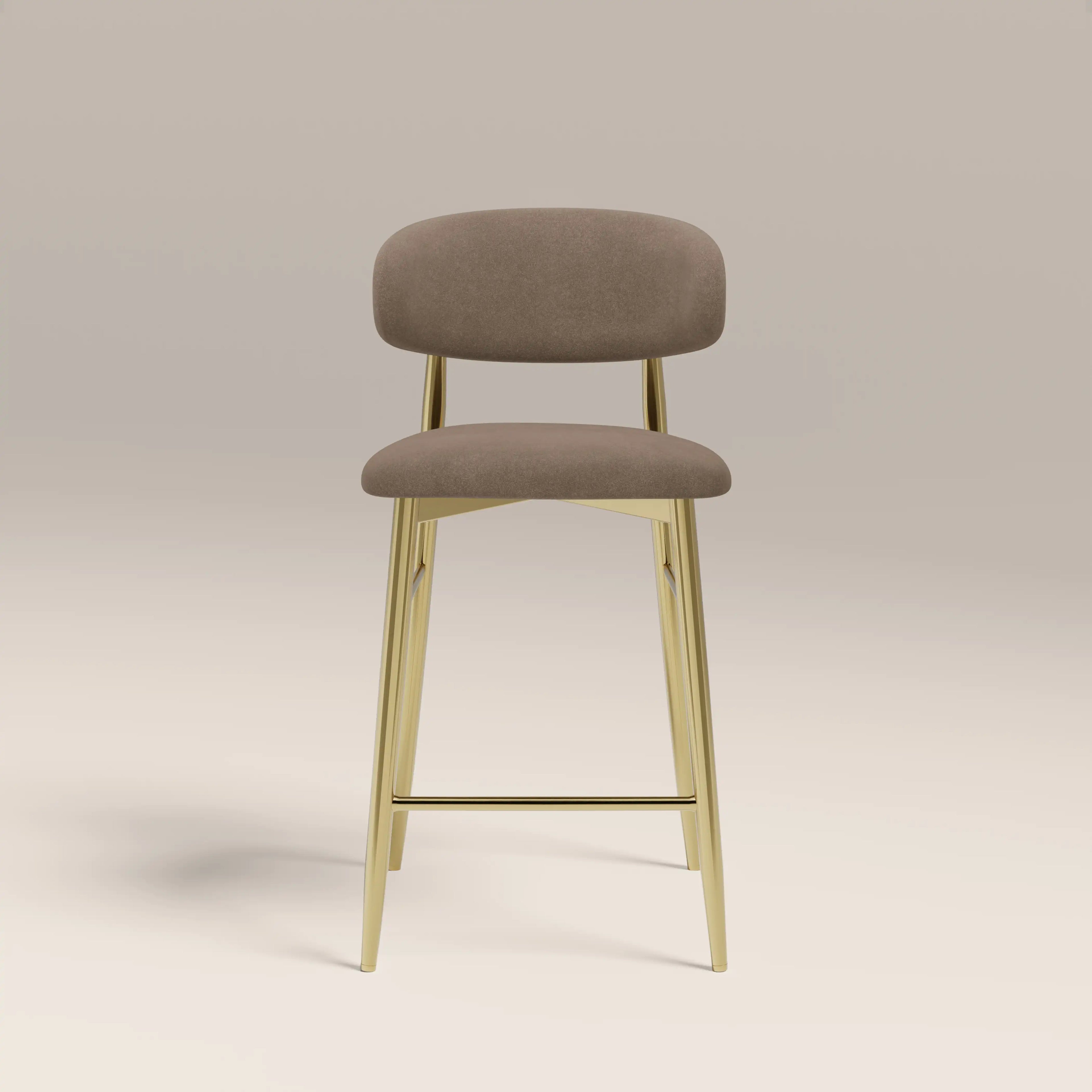 Halston Kitchen Stool | Truffle Brown Sustainable Mohair Velvet & Brass