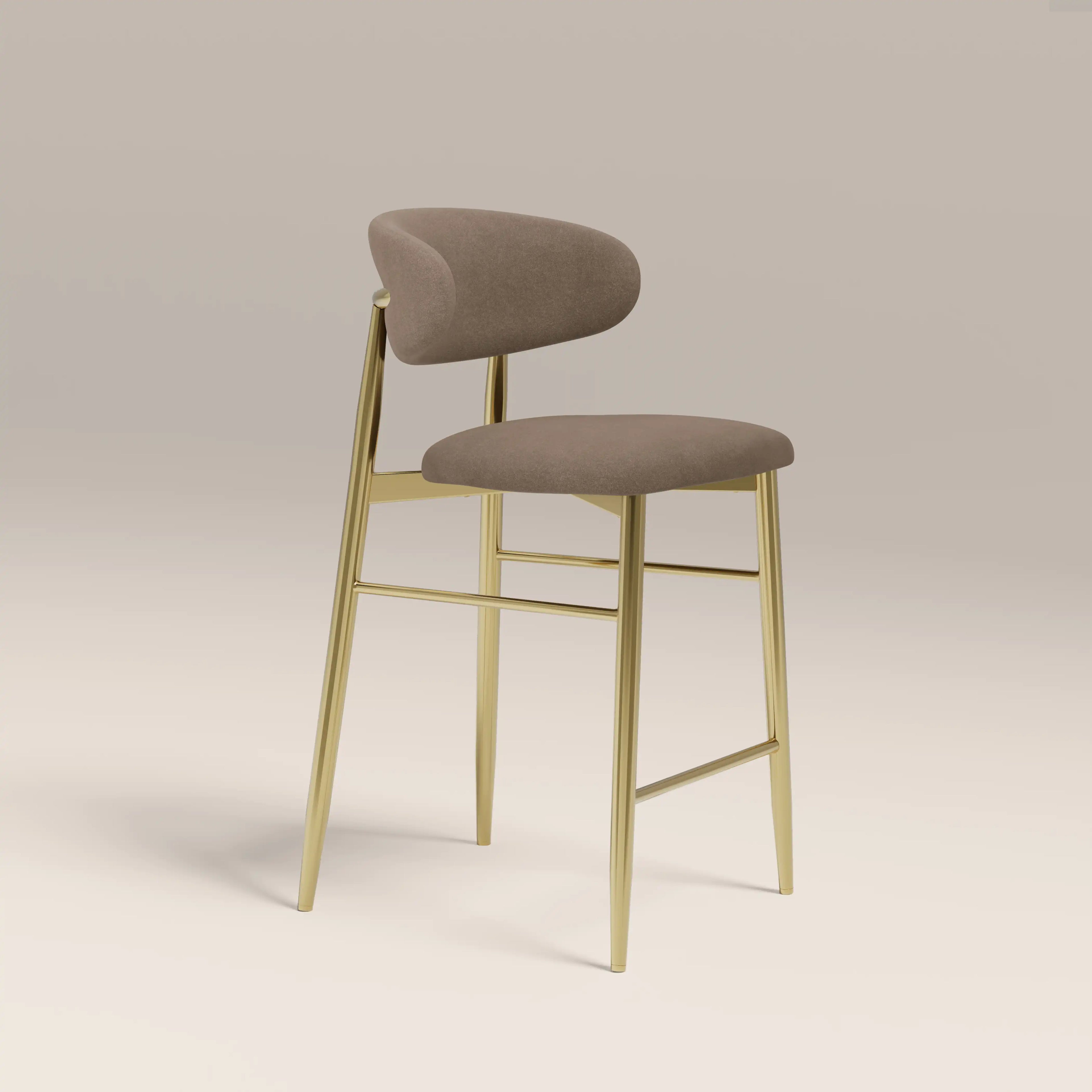 Halston Kitchen Stool | Truffle Brown Sustainable Mohair Velvet & Brass